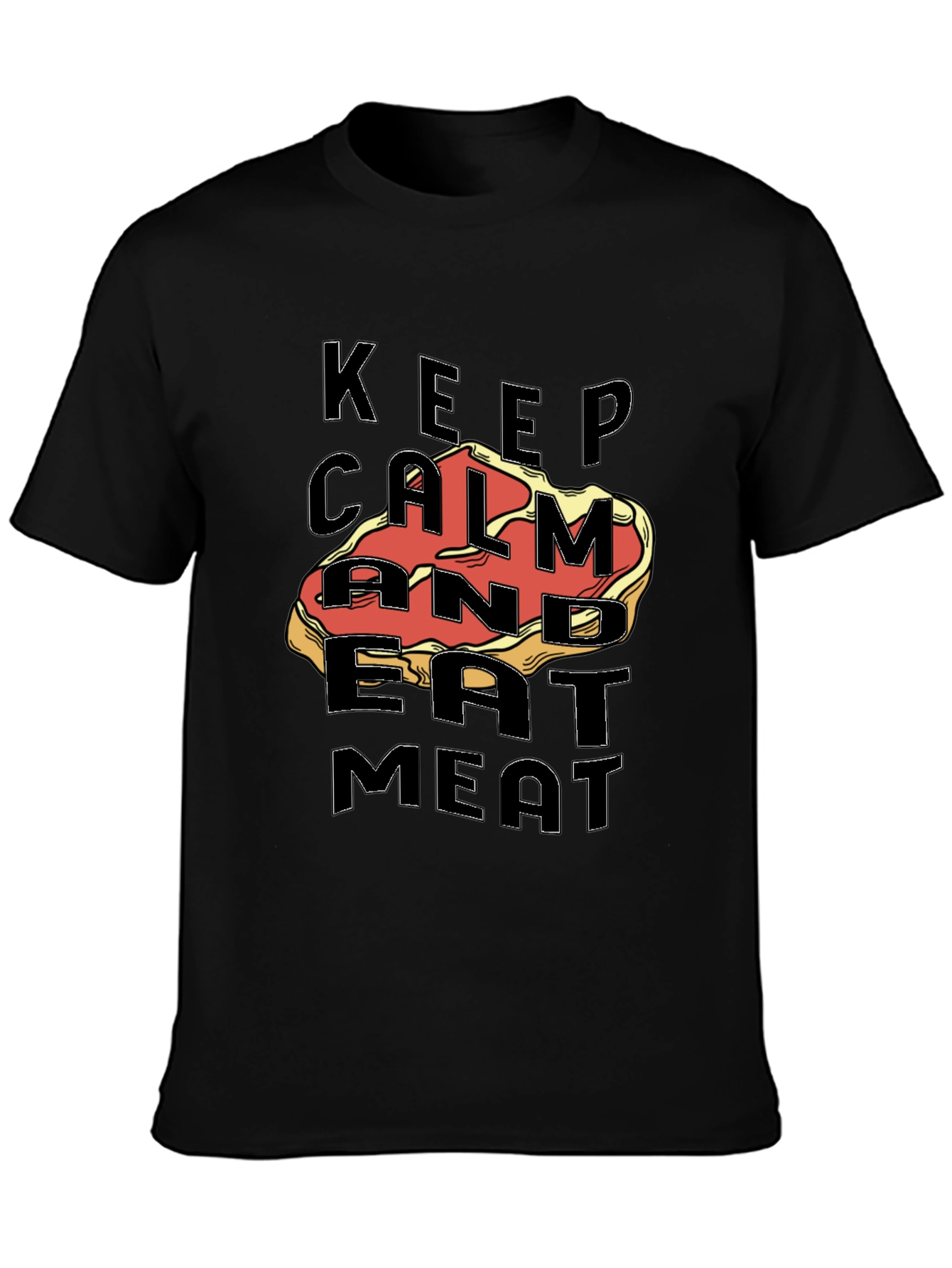Black Keep Calm & Eat Meat Graphic Tee - Premium Black T-Shirt view 3