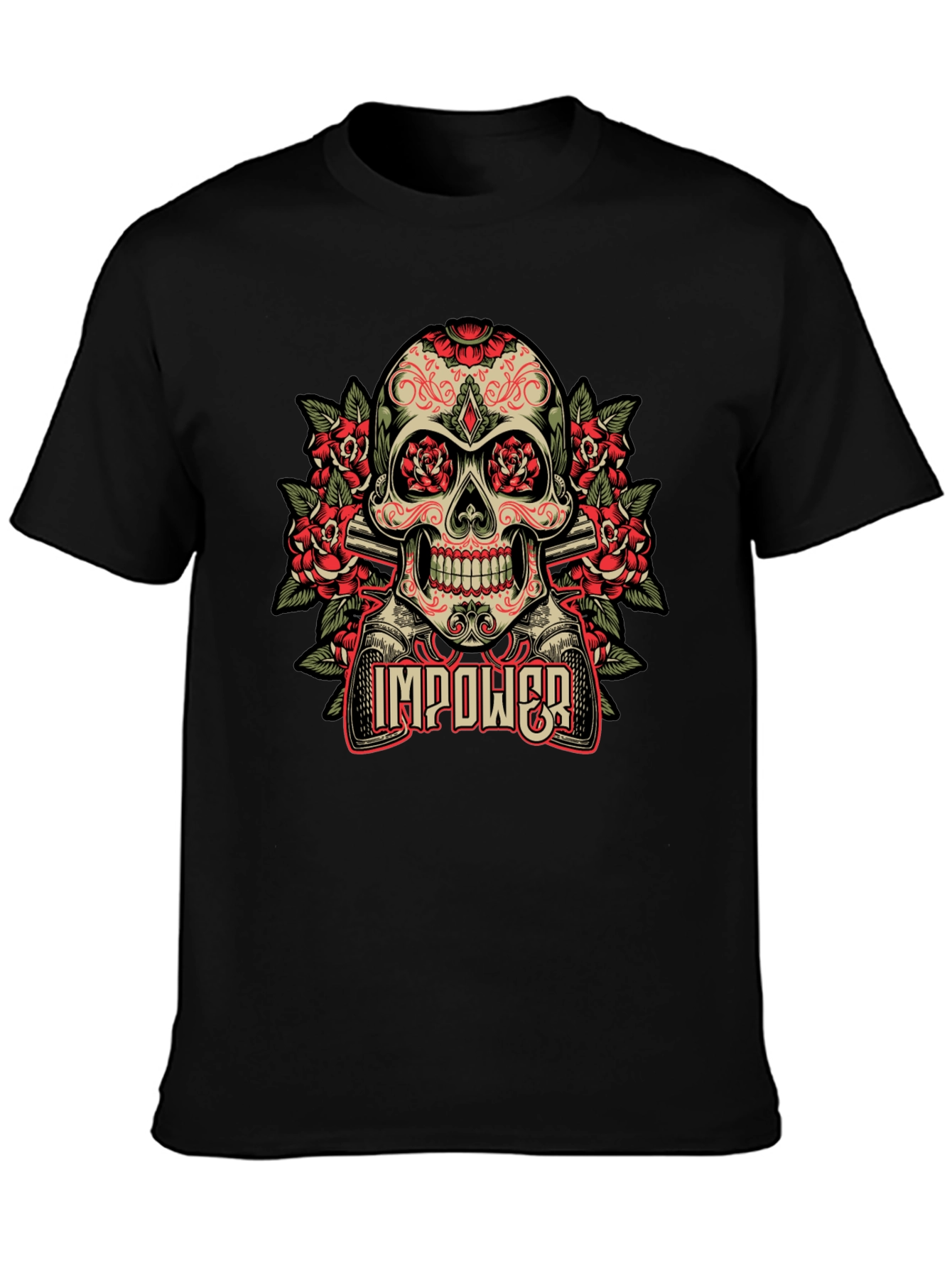 Black Skull & Roses Graphic T-Shirt - Empower Your Style view 3