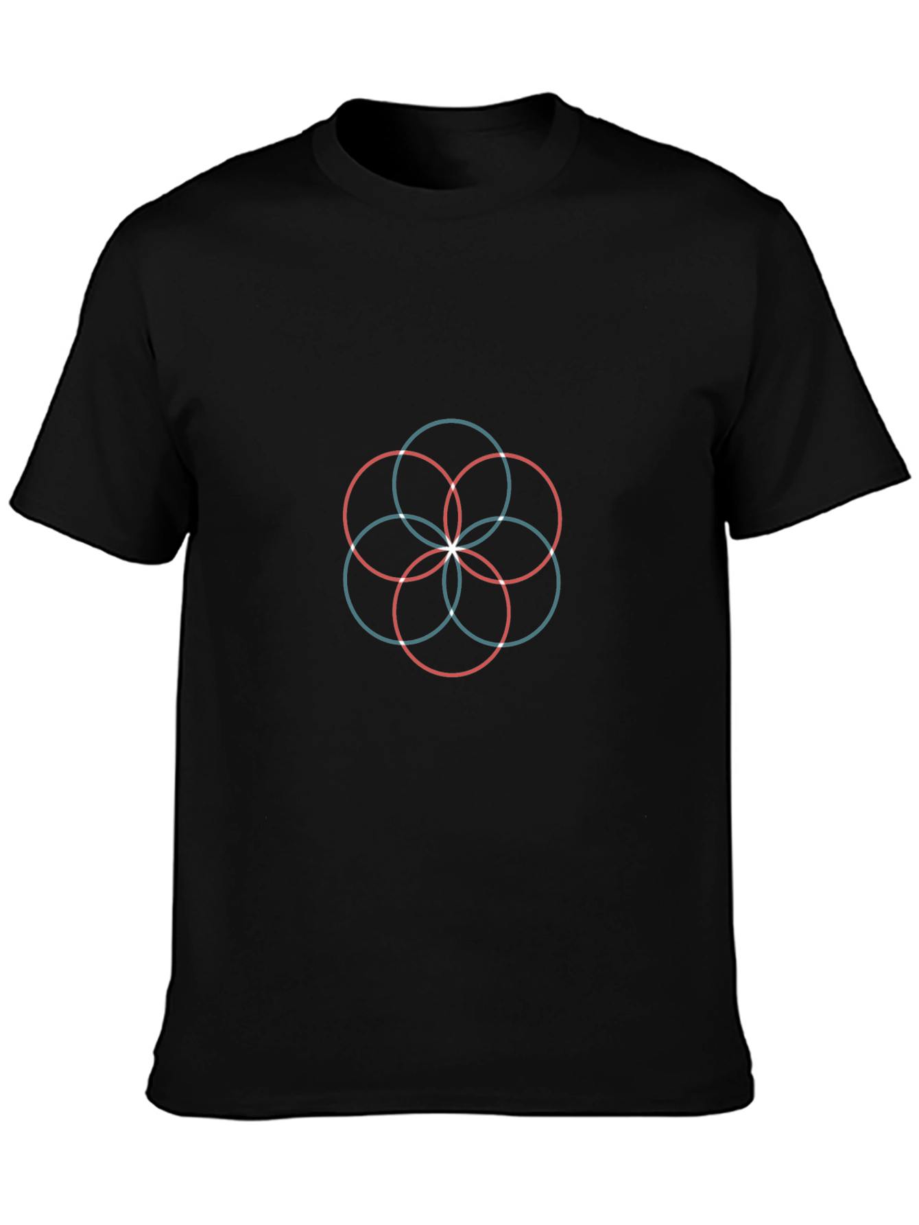 Black Geometric Circle Pattern Black T-Shirt view 3