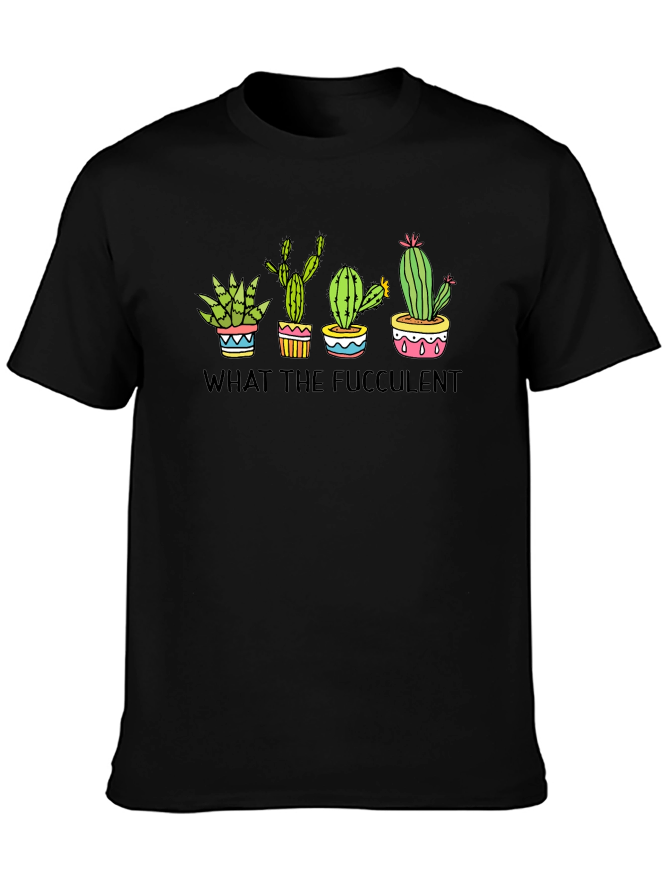 Black What the Fucculent Cactus Graphic Tee - Black view 3