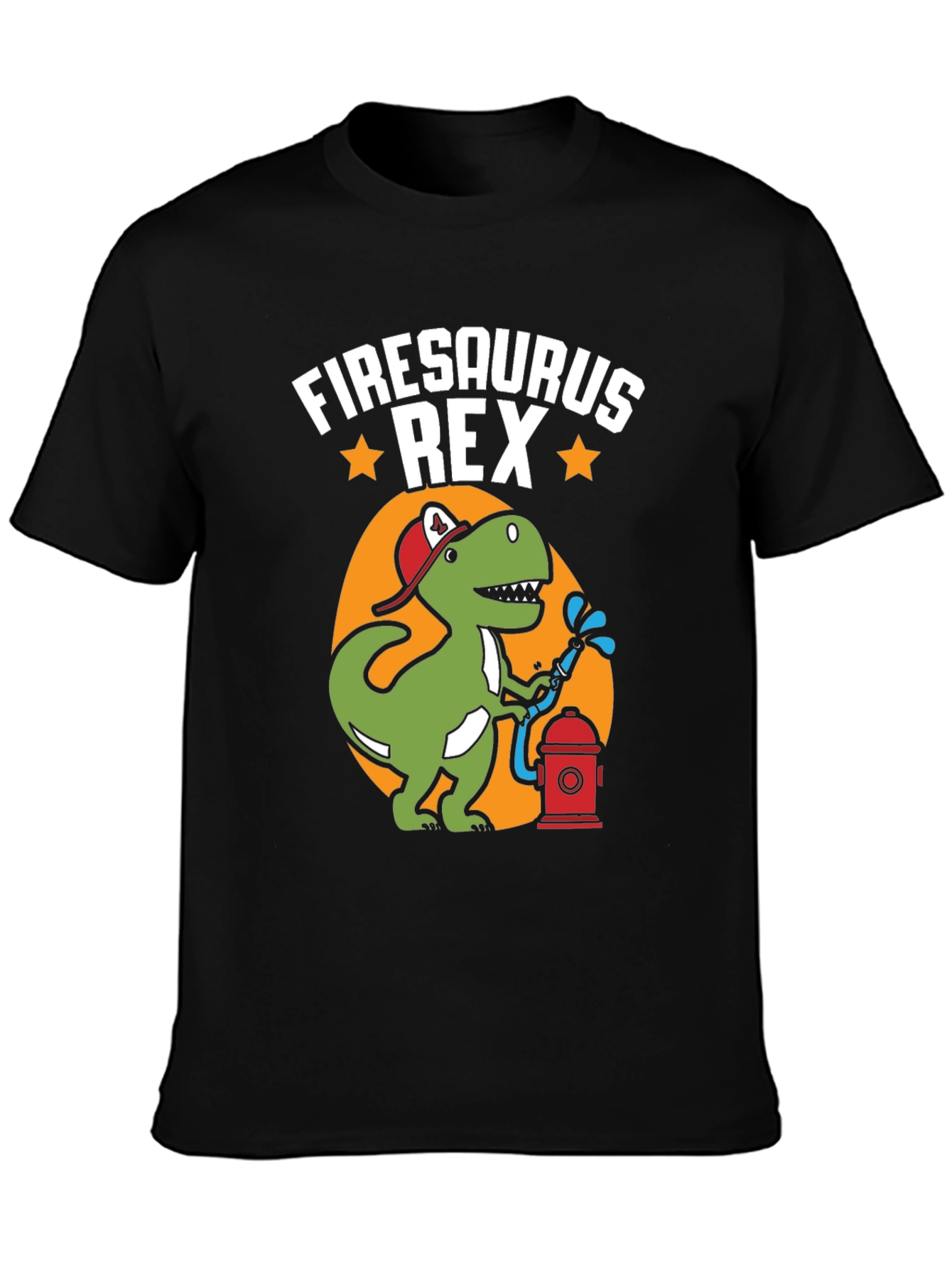 Black Firesaurus Rex Graphic Tee - Firefighter Dinosaur T-Shirt view 3