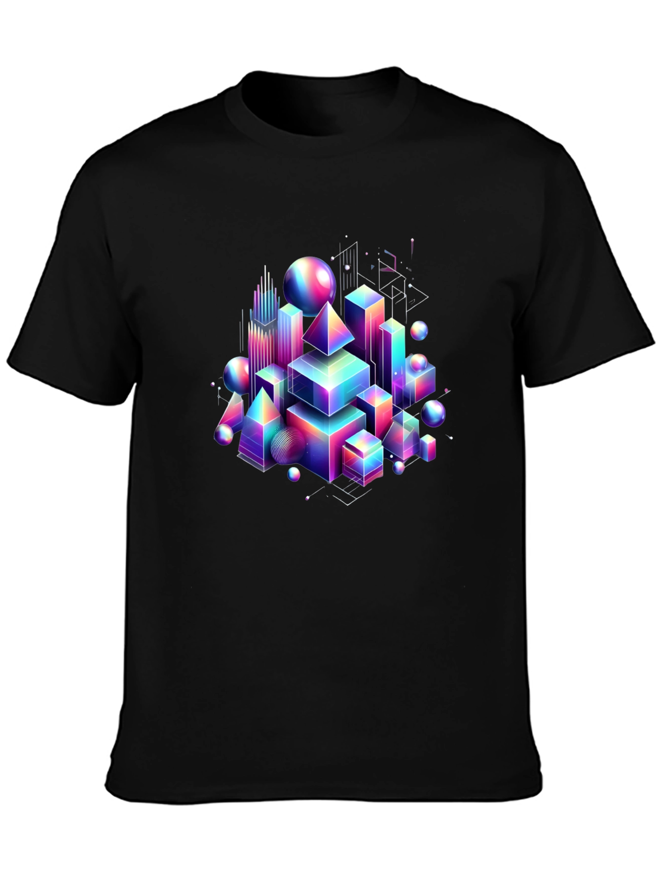 Black Geometric Rainbow T-Shirt - Modern Art Tee view 3