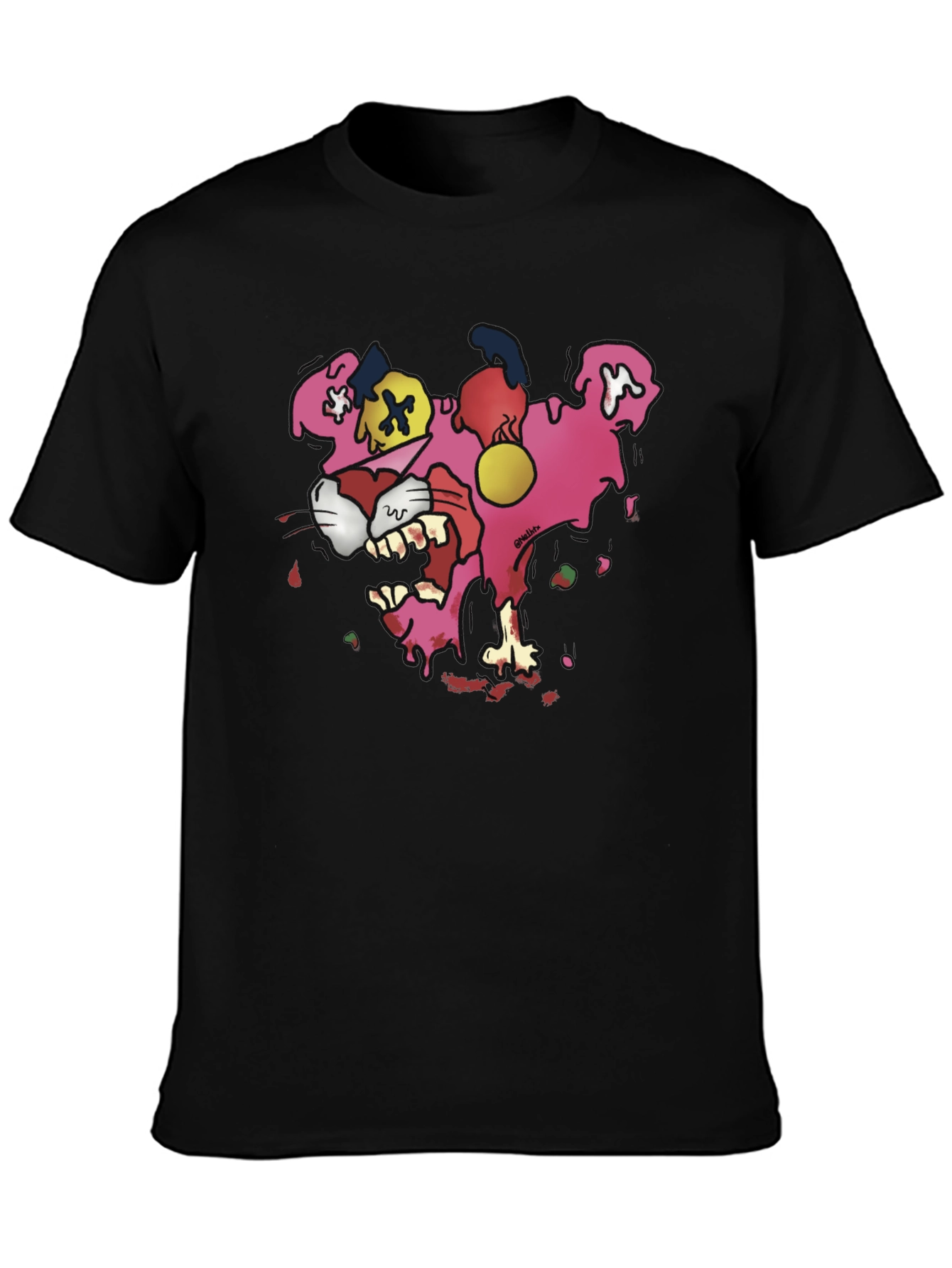 Black Cartoon Pink Panther Graphic T-Shirt view 3