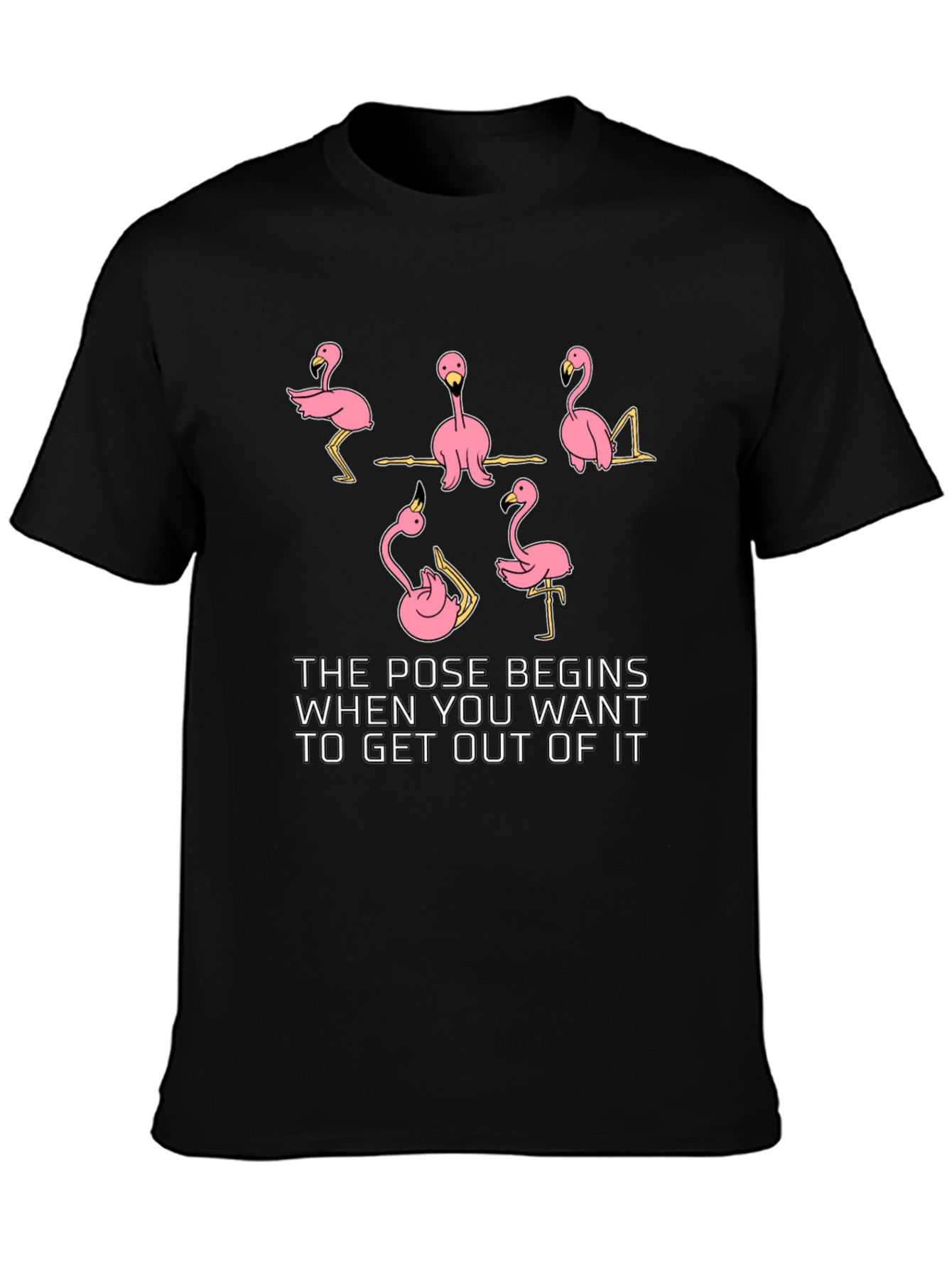 Black Funny Flamingo Yoga Pose Black T-Shirt view 3