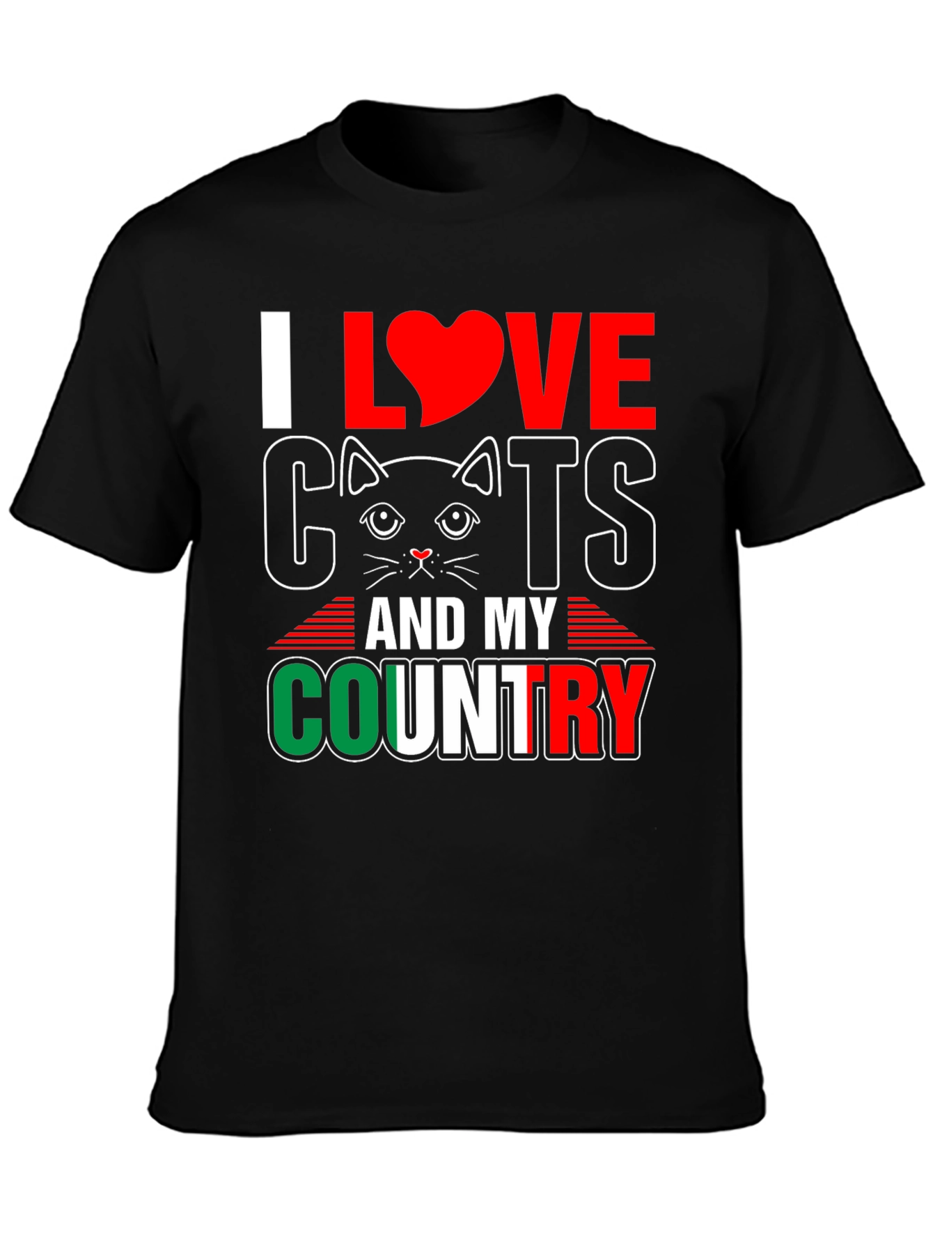 Black I Love Cats and My Country T-Shirt view 3