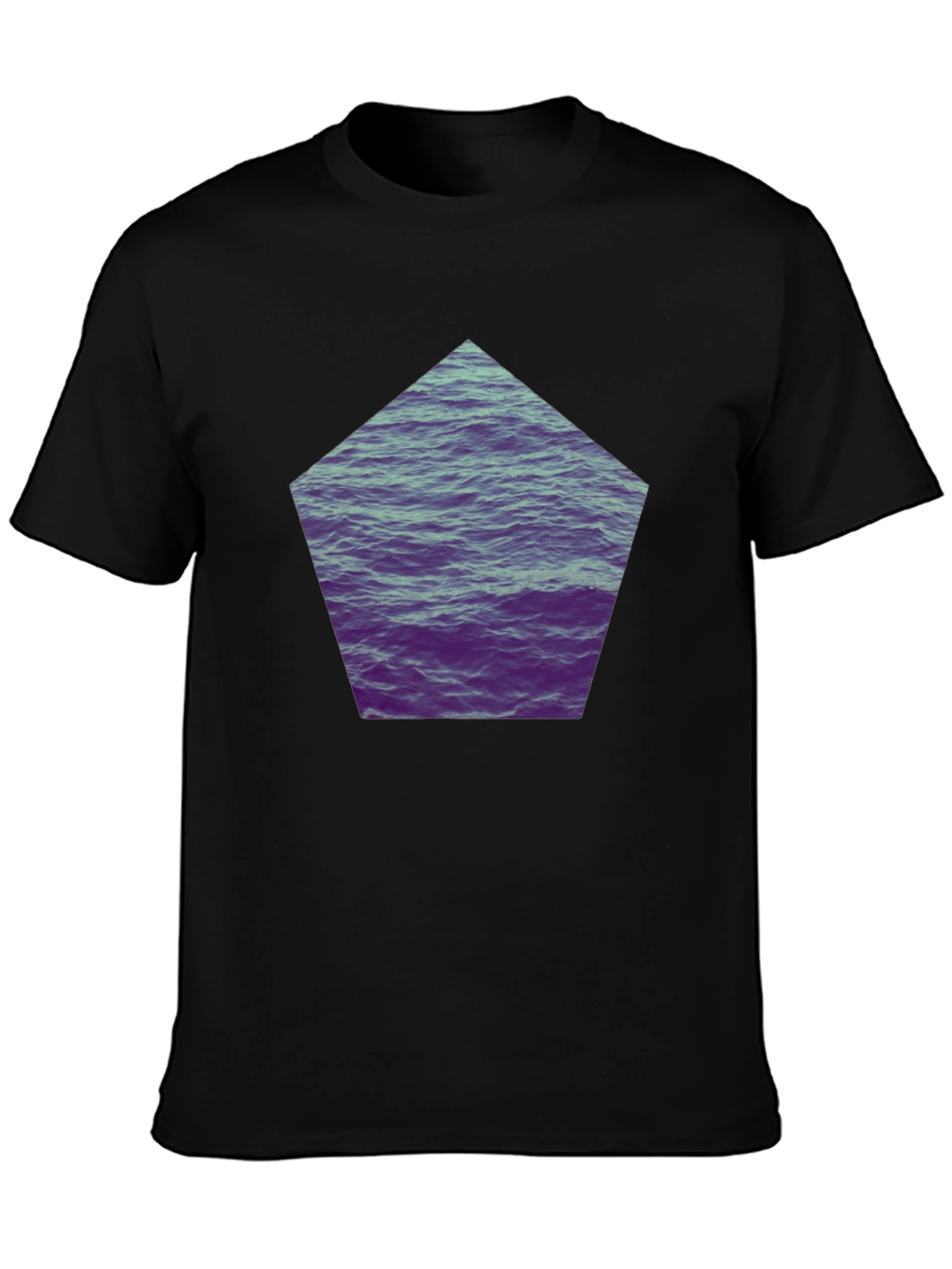 Black Black T-Shirt with Ocean Waves Graphic Print view 3