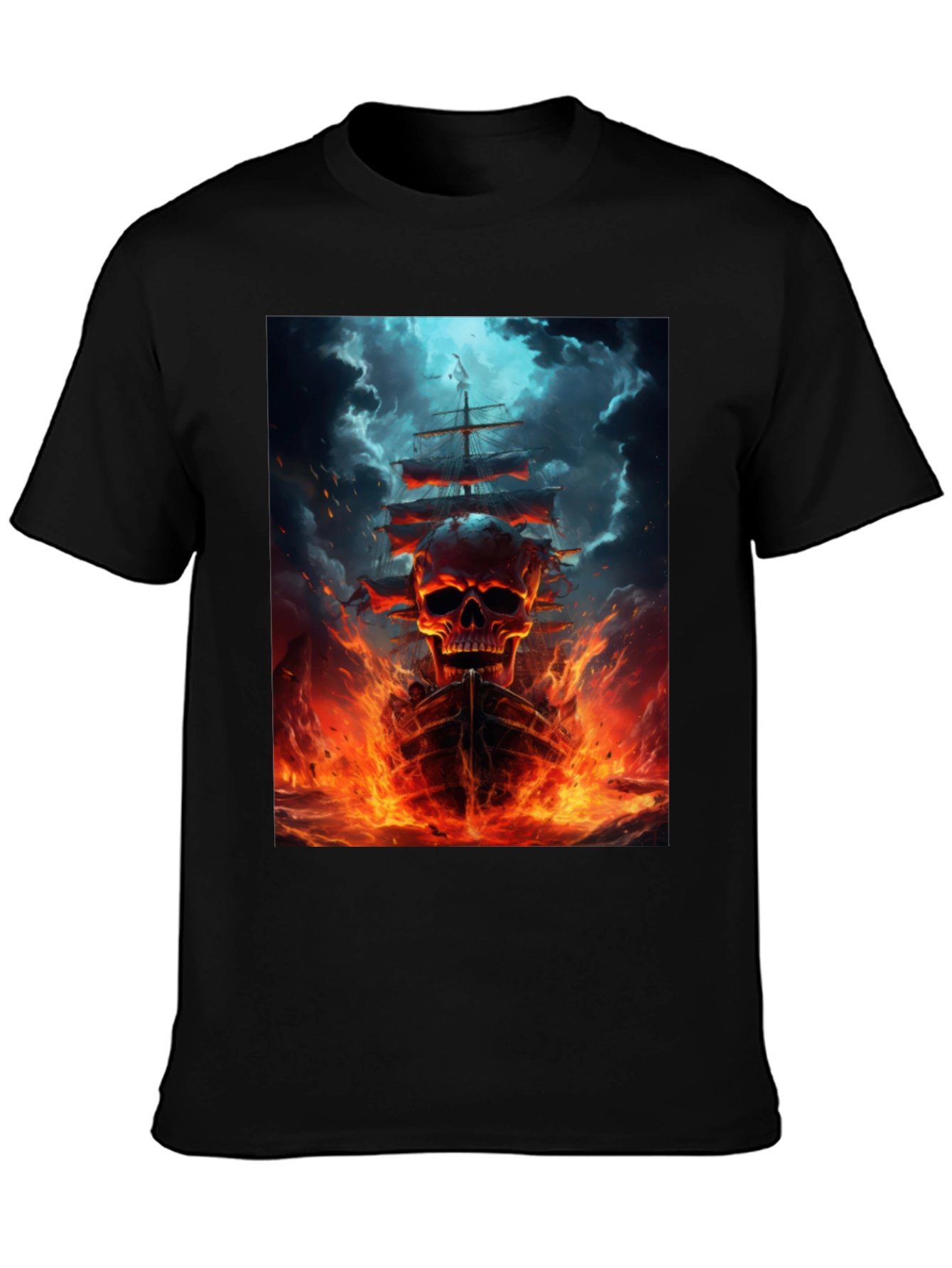 Black Skull Ship Graphic Black T-Shirt view 3