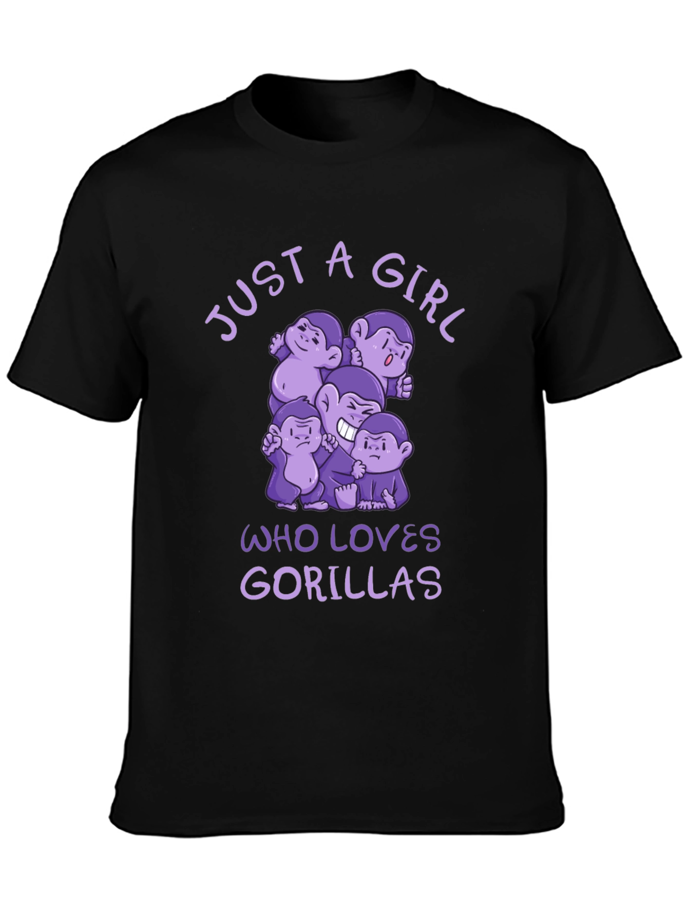 Black Just A Girl Who Loves Gorillas Black T-Shirt view 3