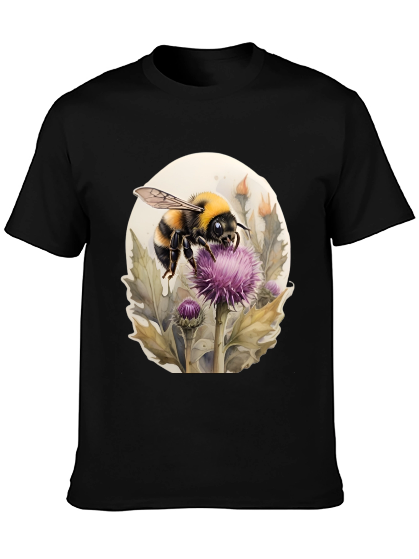 Black Bumble Bee on Thistle Black T-Shirt view 3