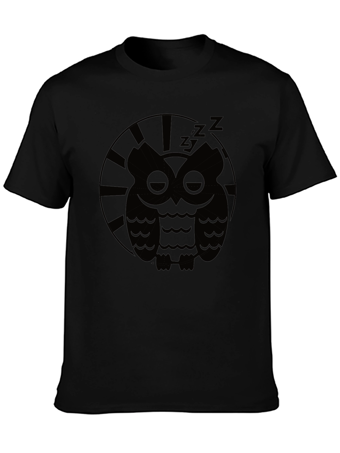 Black Sleepy Owl Graphic Tee - Black Cotton T-Shirt view 3
