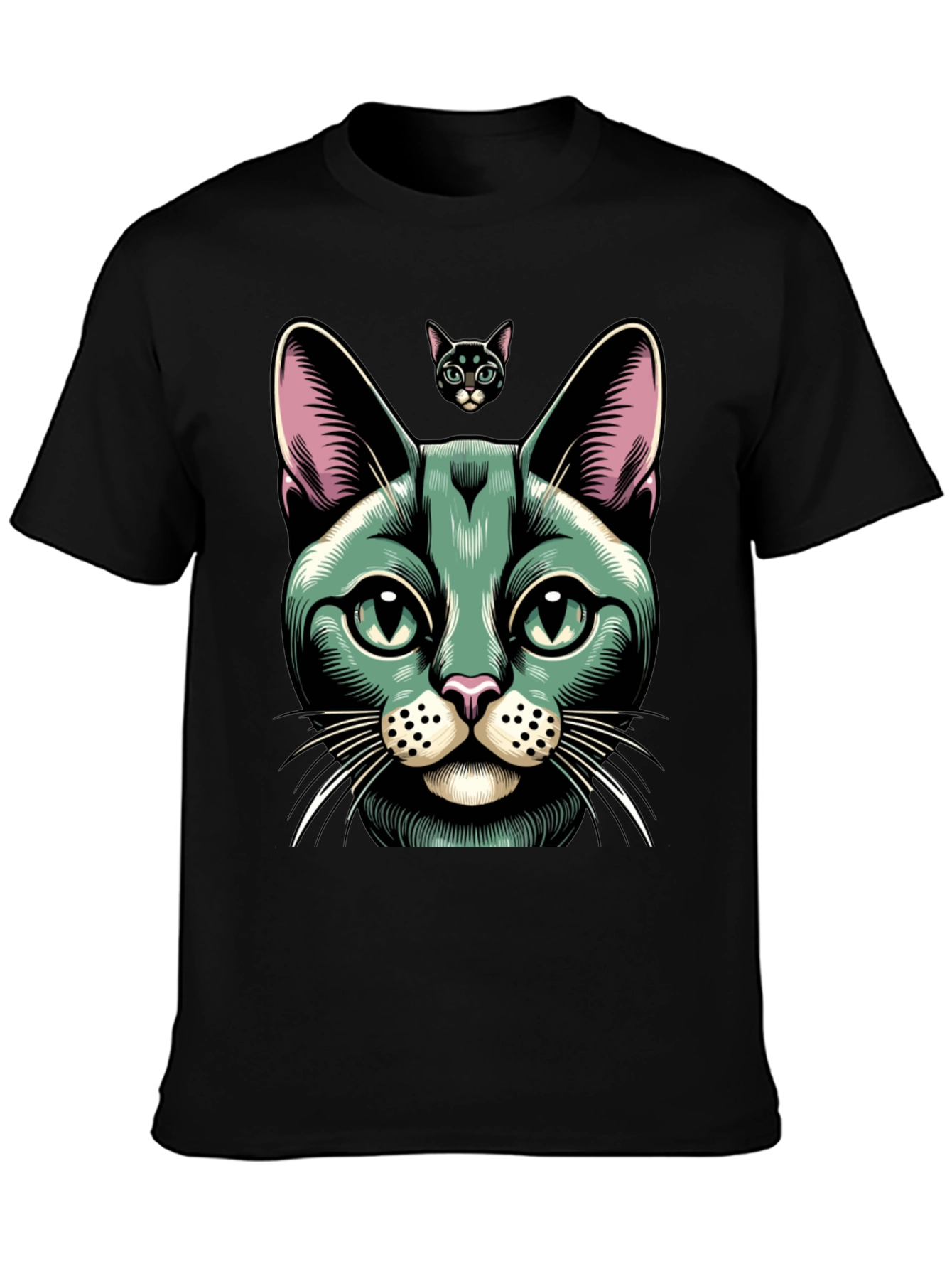Black Cool Cat Graphic Tee - Black Cotton Blend view 3