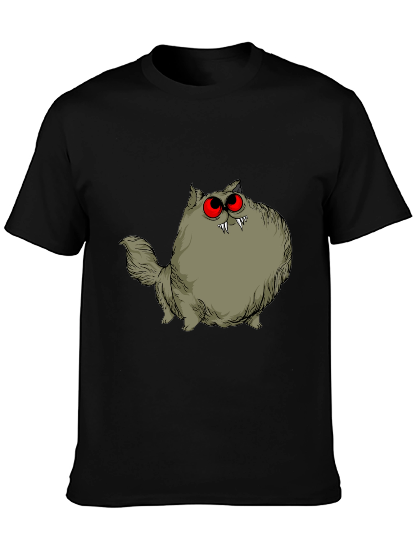 Black Creepy Cat Graphic Tee - Red Eyes, Fangs, Unique view 3