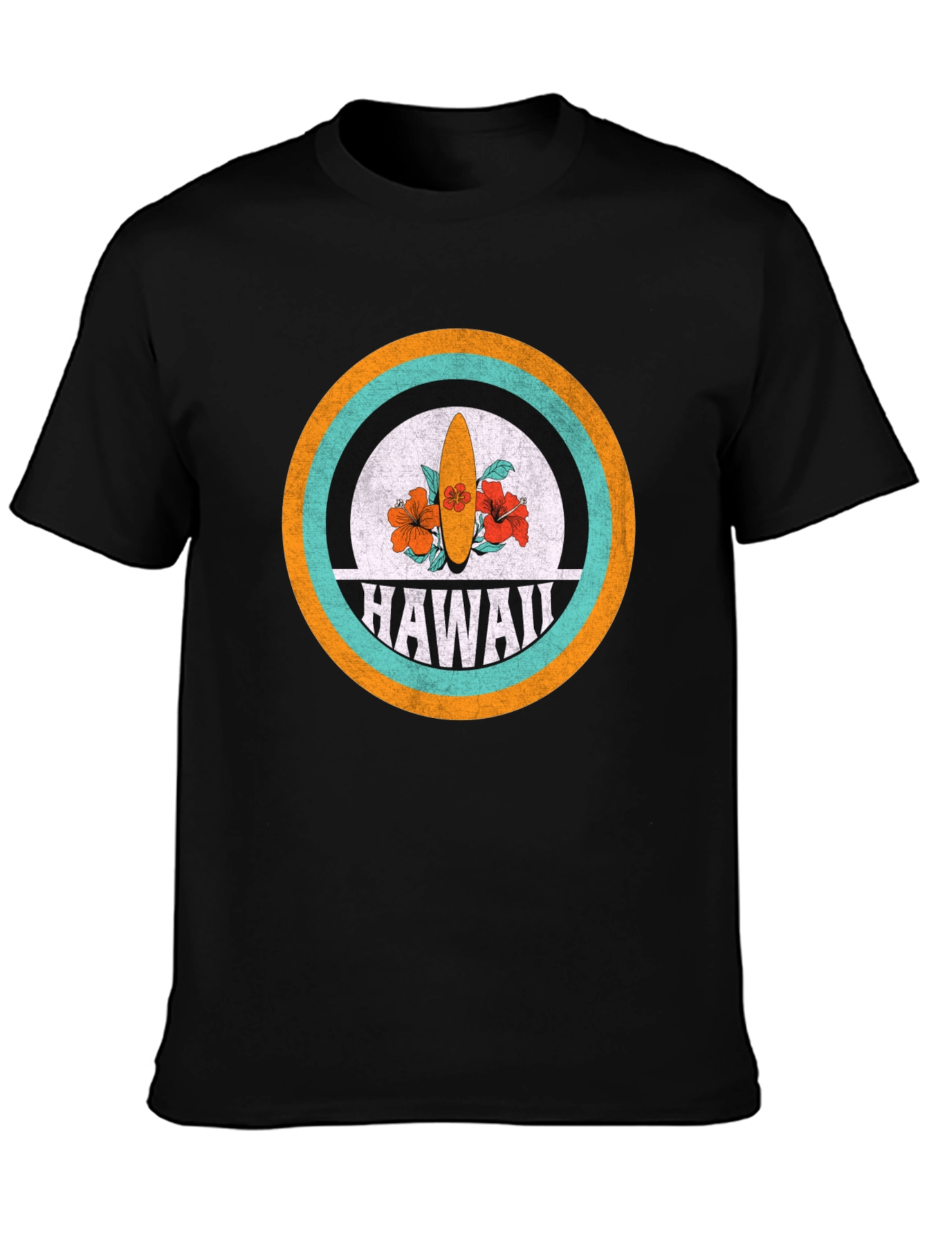 Black Hawaii Surfboard Graphic Tee - Retro Style view 3