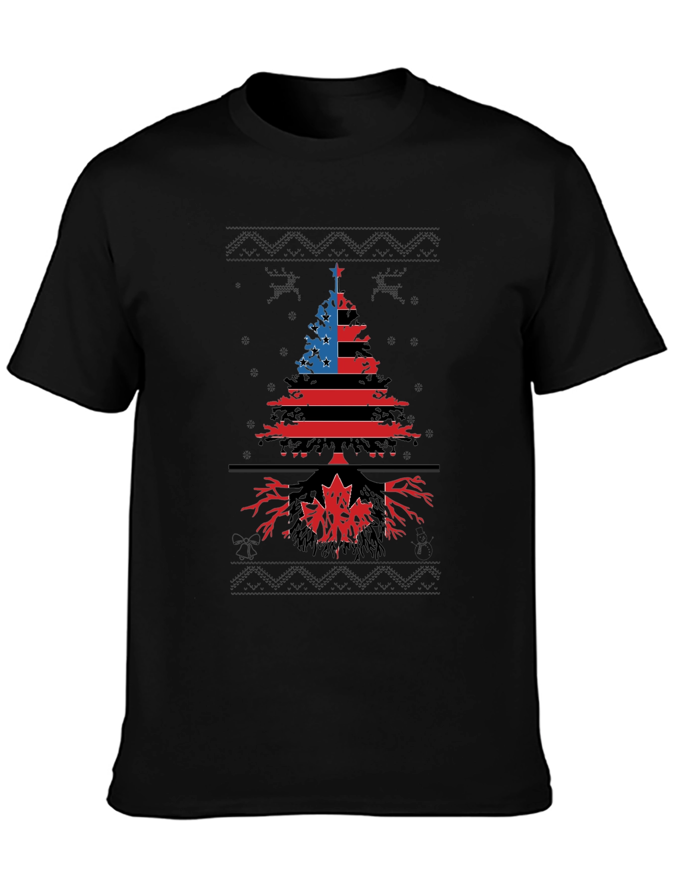 Black USA Canada Roots Christmas Tree Graphic Tee view 3
