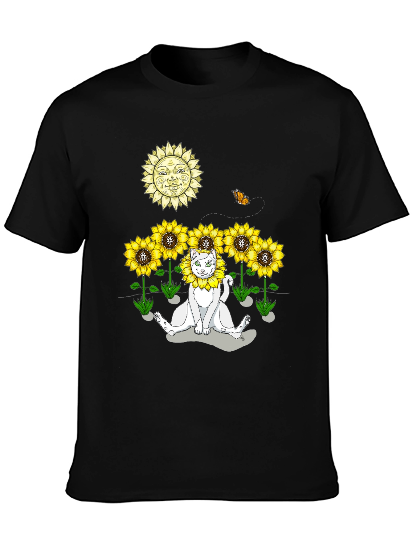 Black Sunflower Cat Graphic Tee - Black view 3