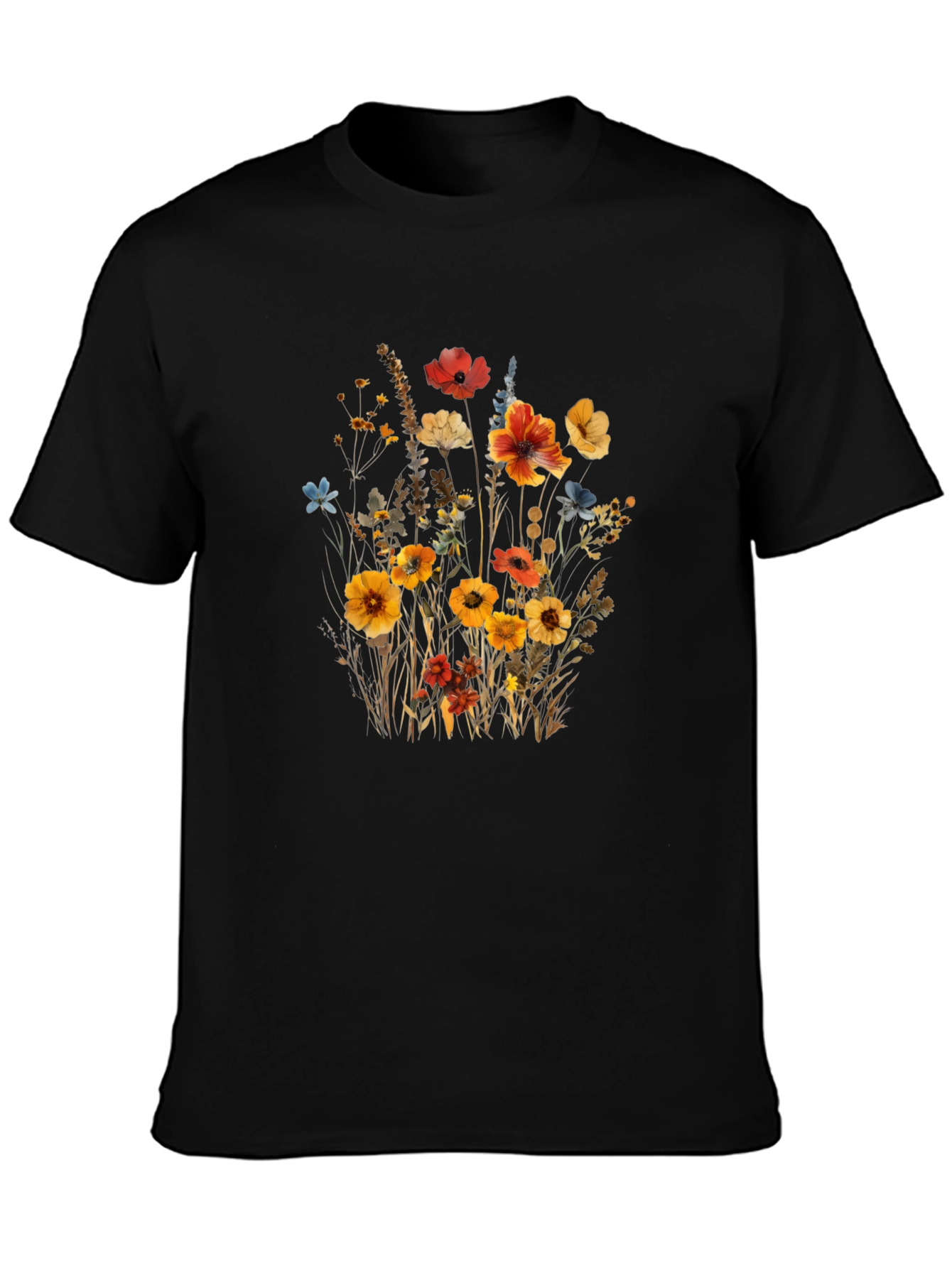 Floral Print Black T-Shirt - Nature Inspired Style - 3