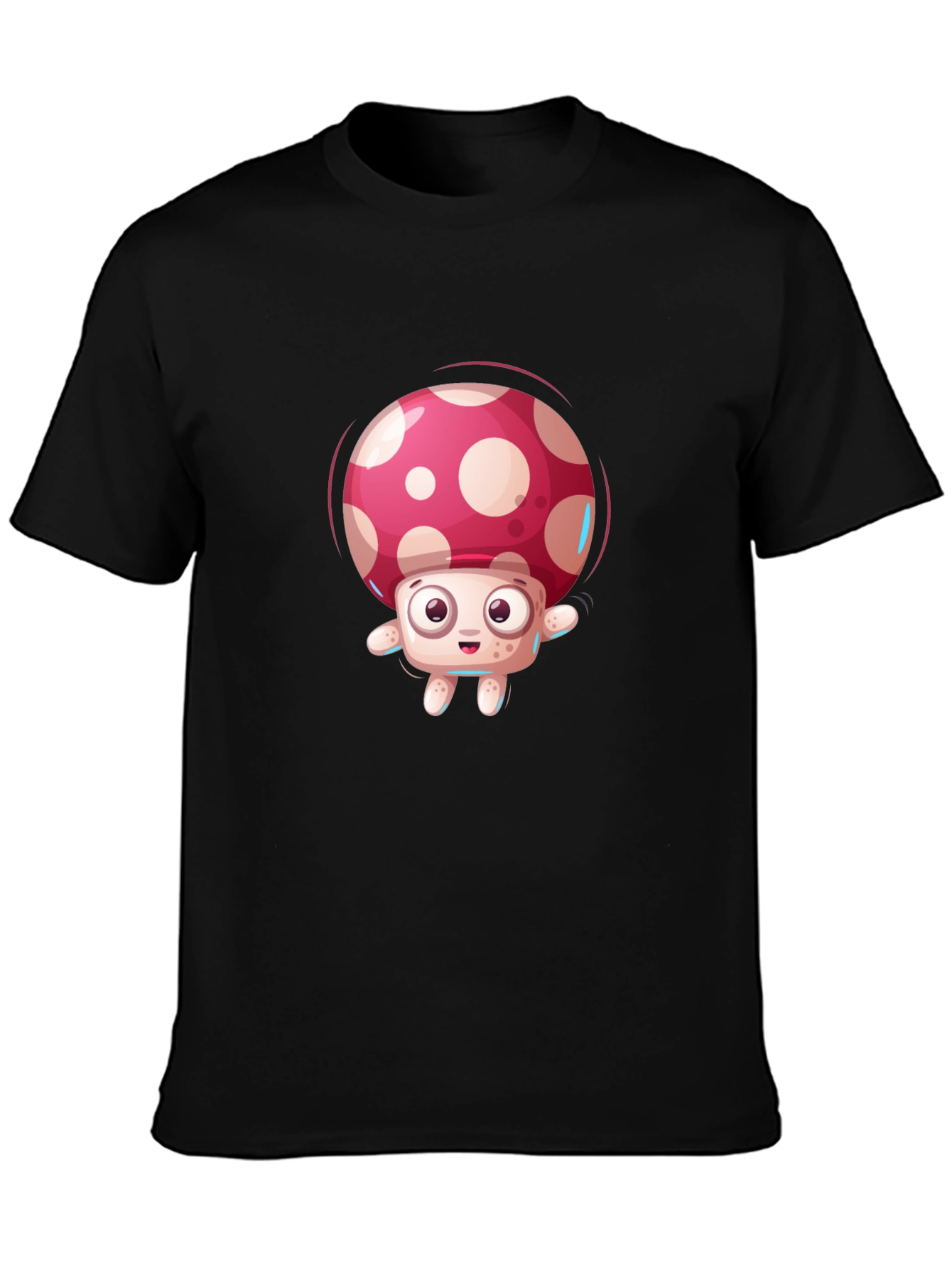 Black Cartoon Mushroom Graphic Tee - Black Casual Top view 3
