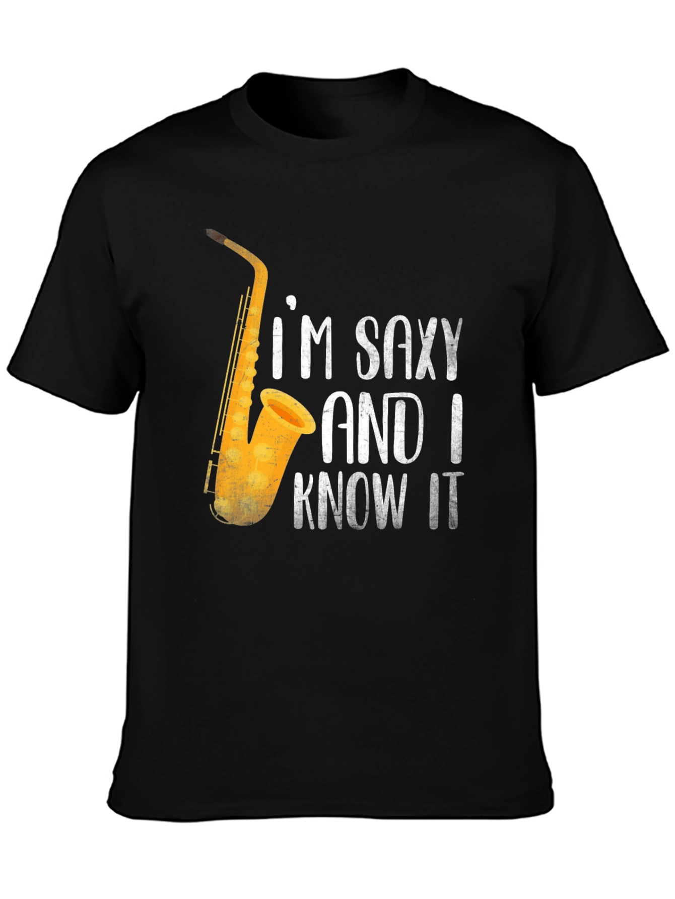 Black Saxy & I Know It T-Shirt | Funny Saxophone Player Tee view 3