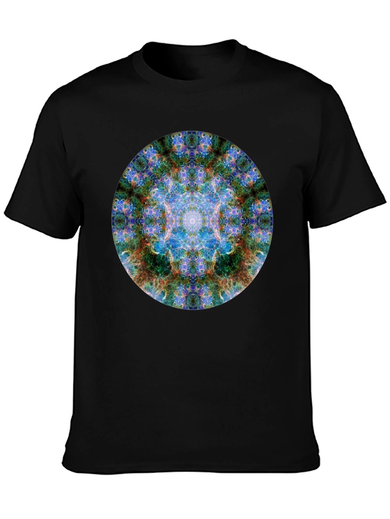 Black Abstract Mandala Graphic Print Crew Neck T-Shirt view 3