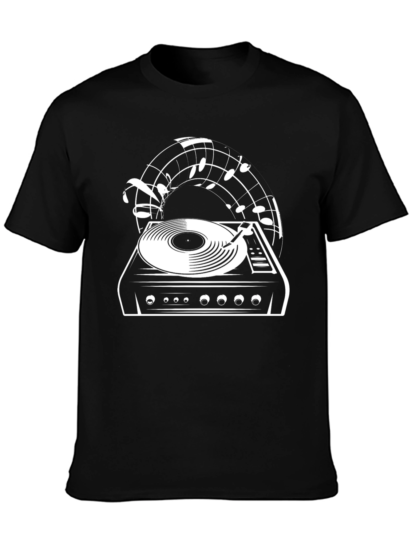 Black Retro Turntable Music Lover Black T-Shirt view 3