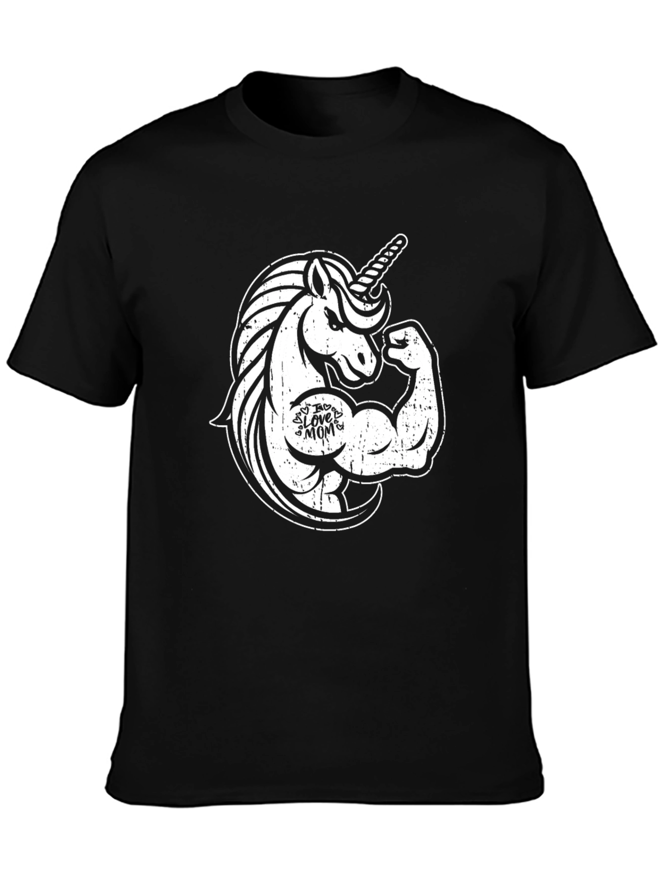 Black Funny Unicorn Gym Workout T-Shirt - I Love Mom view 3