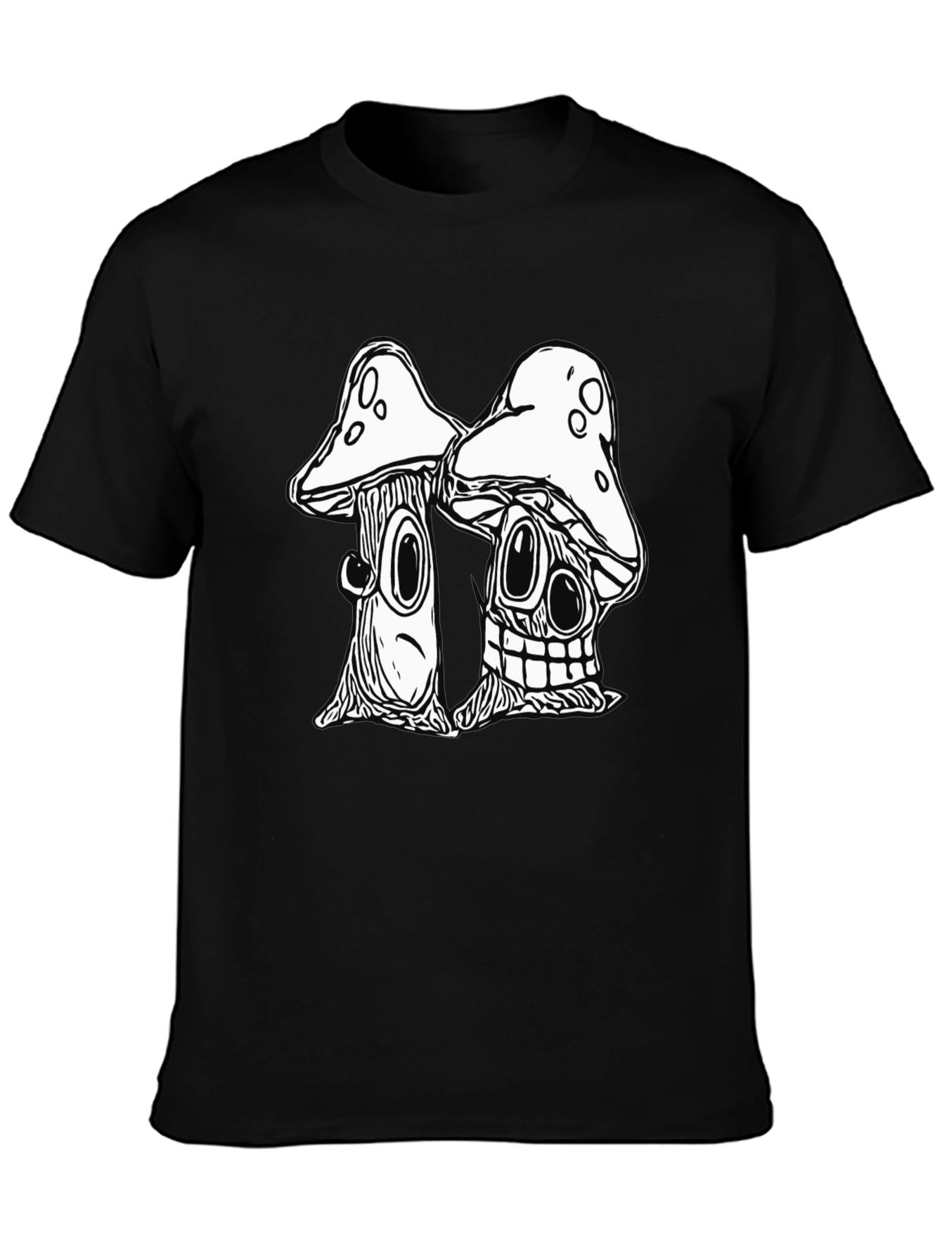 Black Mushroom Cartoon Graphic Black T-Shirt view 3