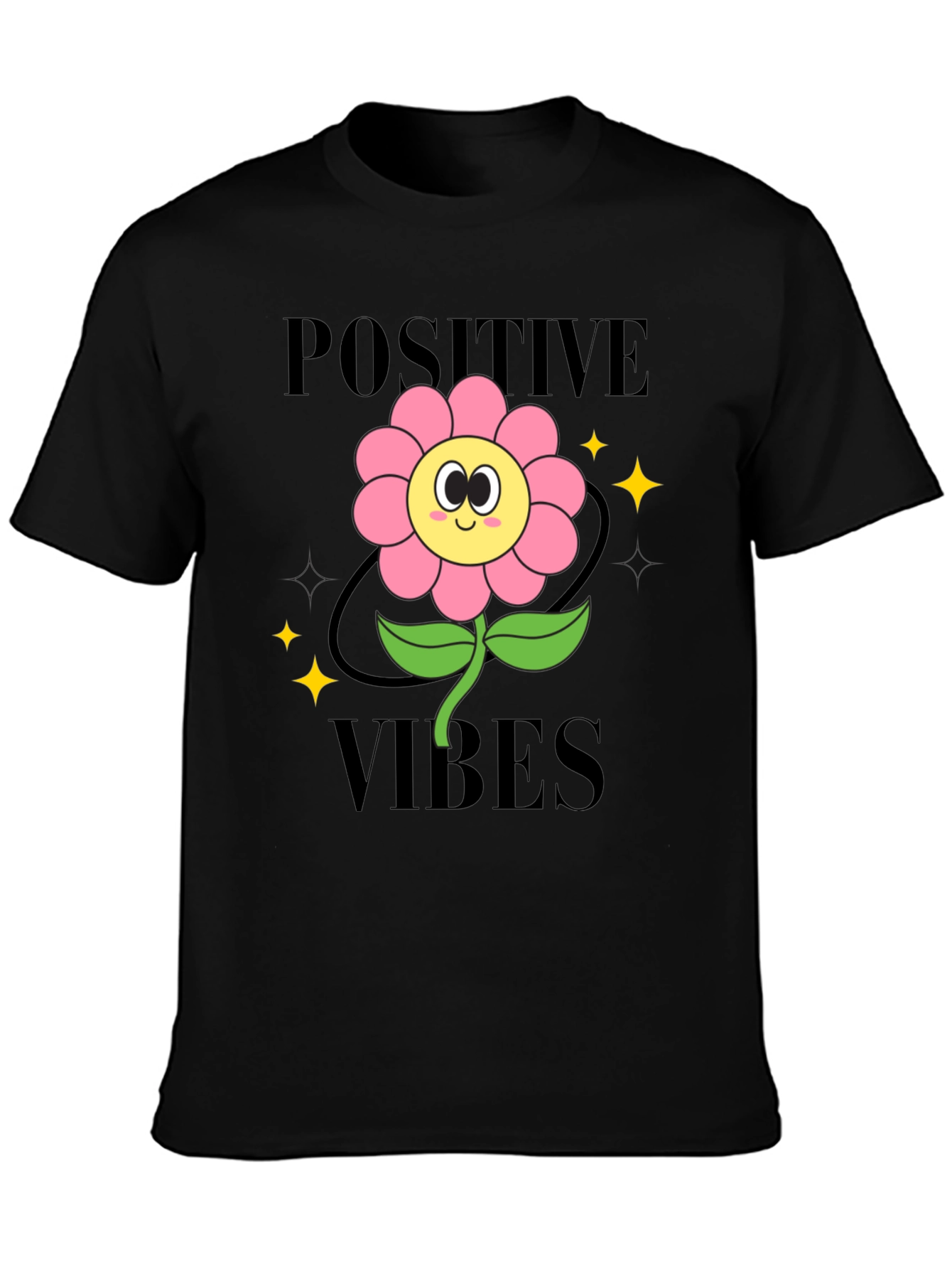 Black Positive Vibes Flower Graphic T-Shirt view 3