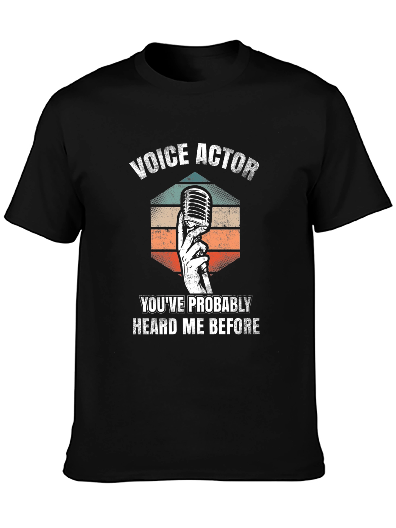 Black Voice Actor T-Shirt - Retro Mic Design view 3