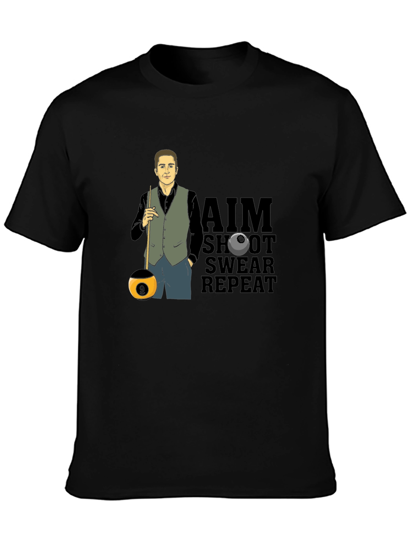 Black Pool Player Graphic Tee - Aim, Shoot, Swear, Repeat! view 3