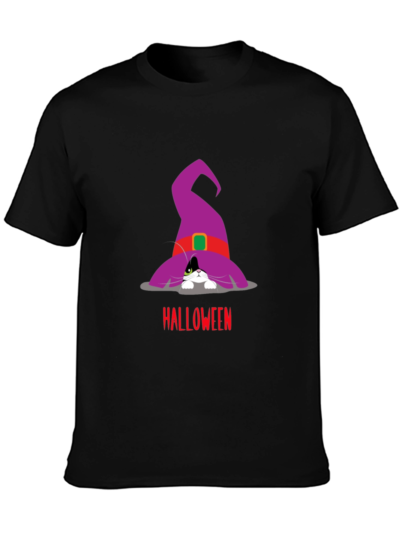 Black Halloween Cat in Witch Hat T-Shirt view 3