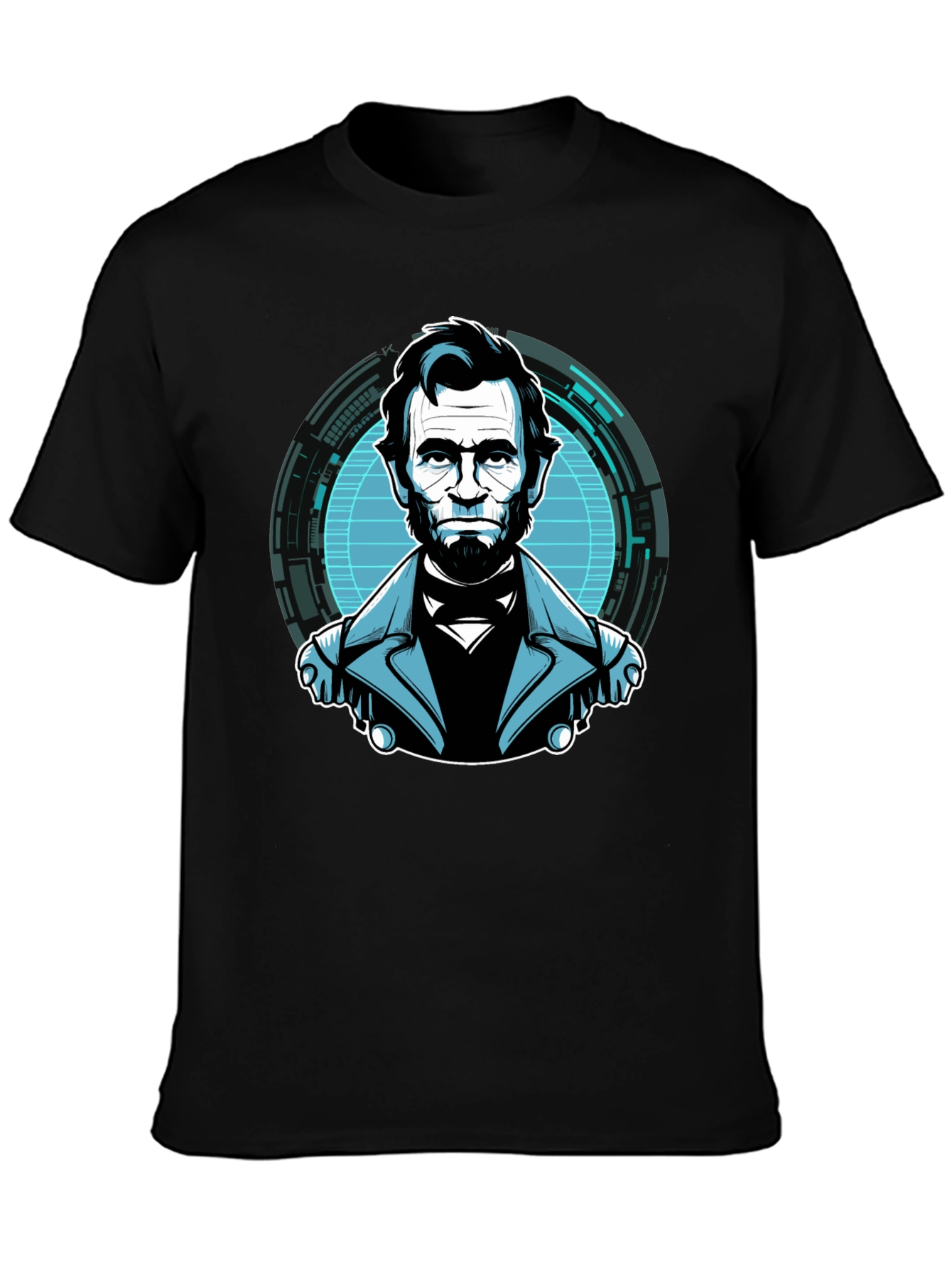 Black Abe Lincoln Tech Graphic Black T-Shirt view 3