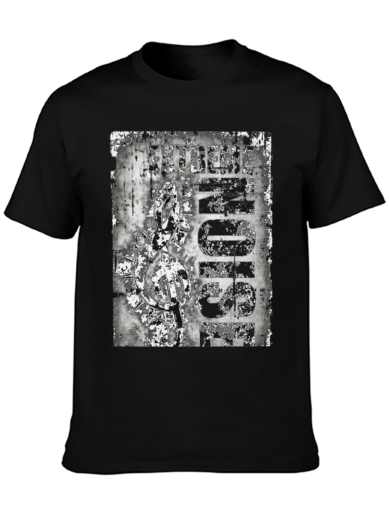 Edgy Black T-Shirt with Grunge Music Icon Design - 3