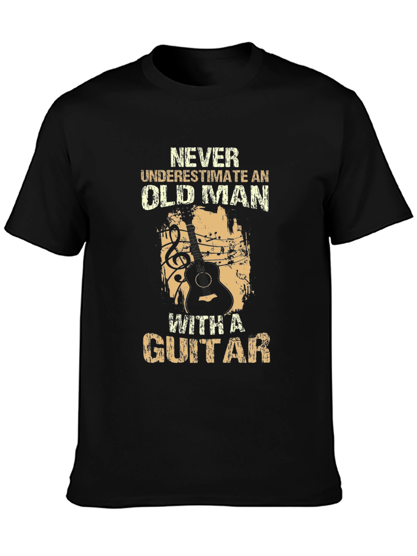 Black Never Underestimate Old Man Guitar T-Shirt view 3