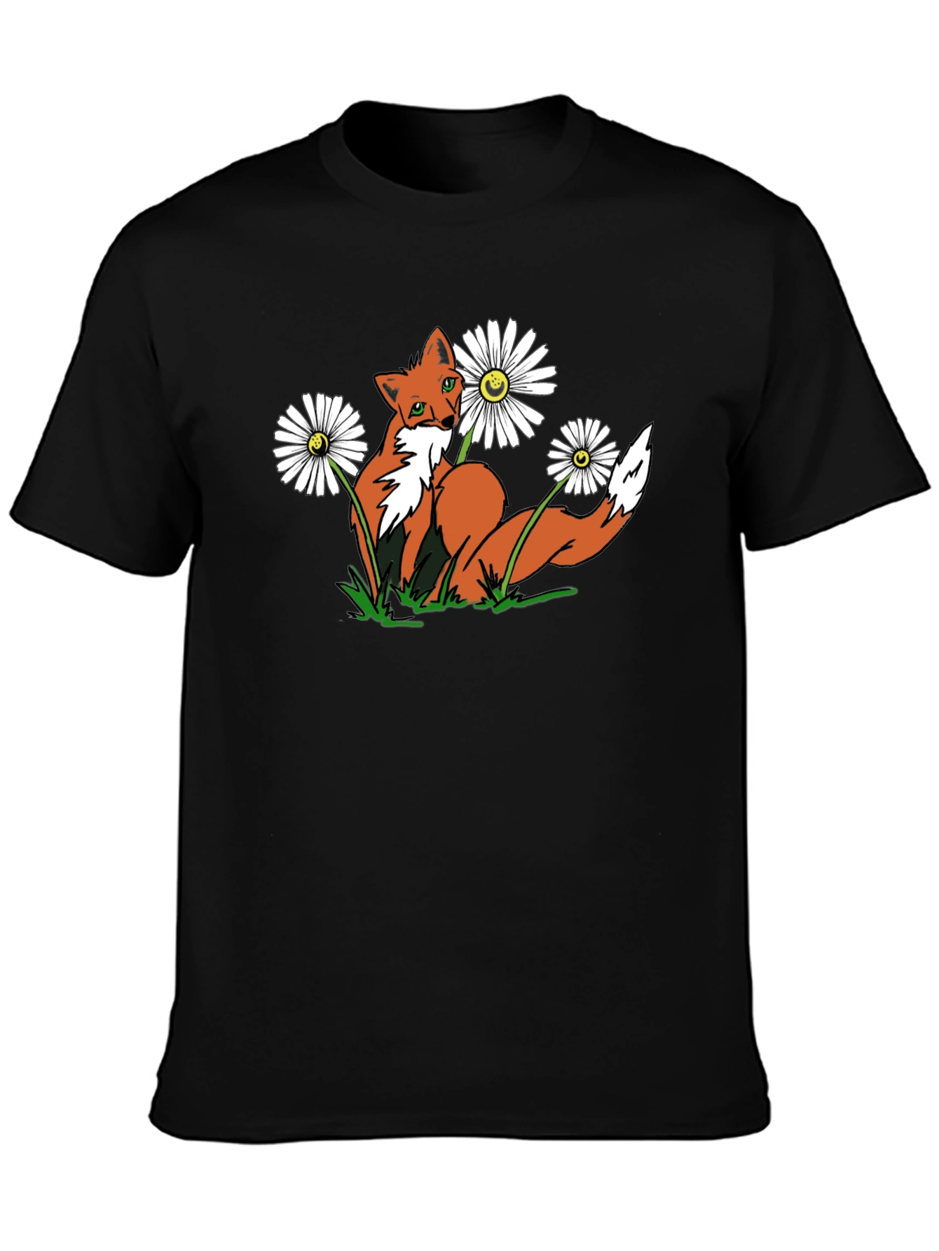 Black Fox and Flowers Graphic Tee -  Black T-Shirt view 3