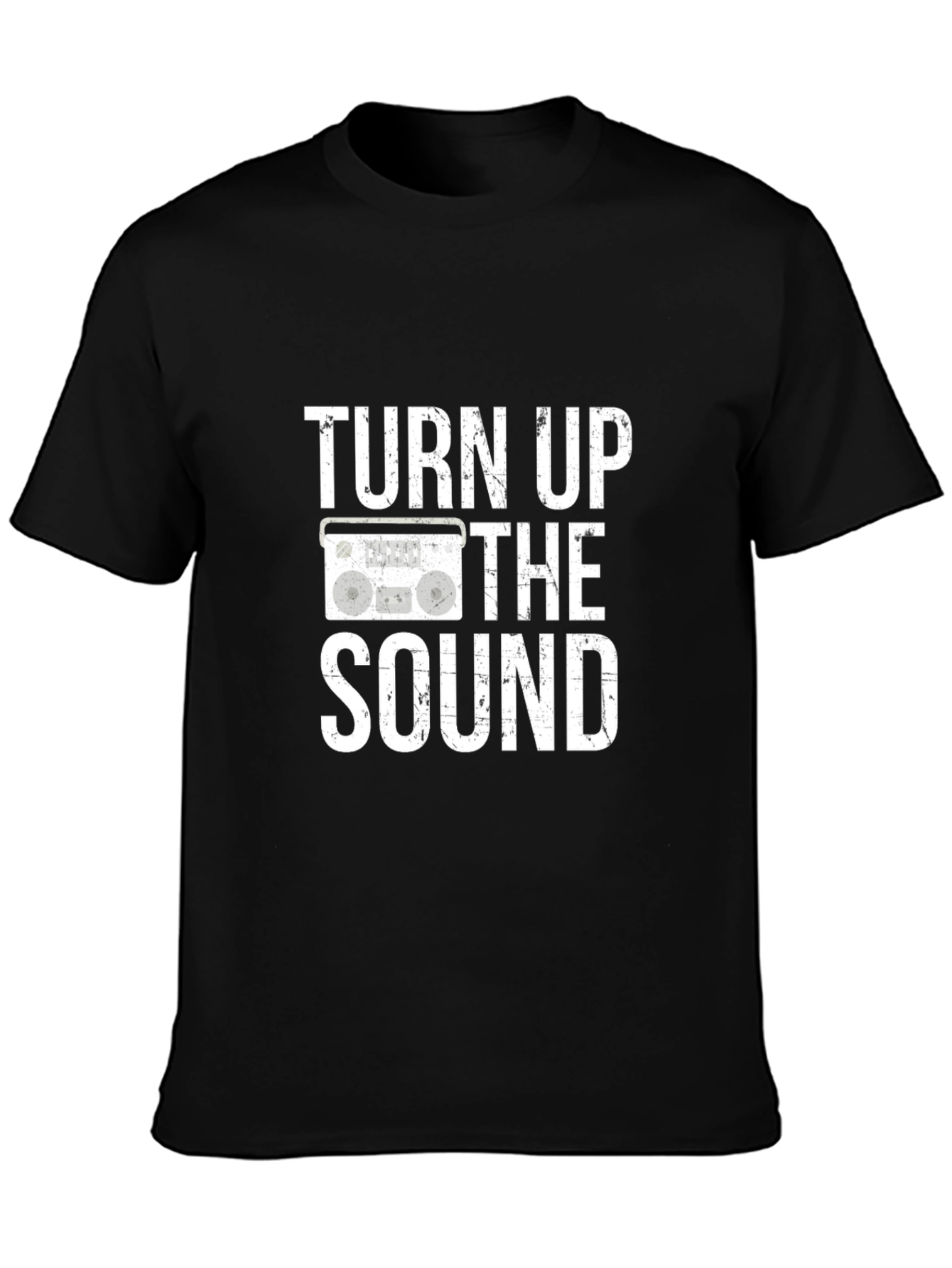 Black Turn Up the Sound Graphic Tee - Classic Boombox Design view 3