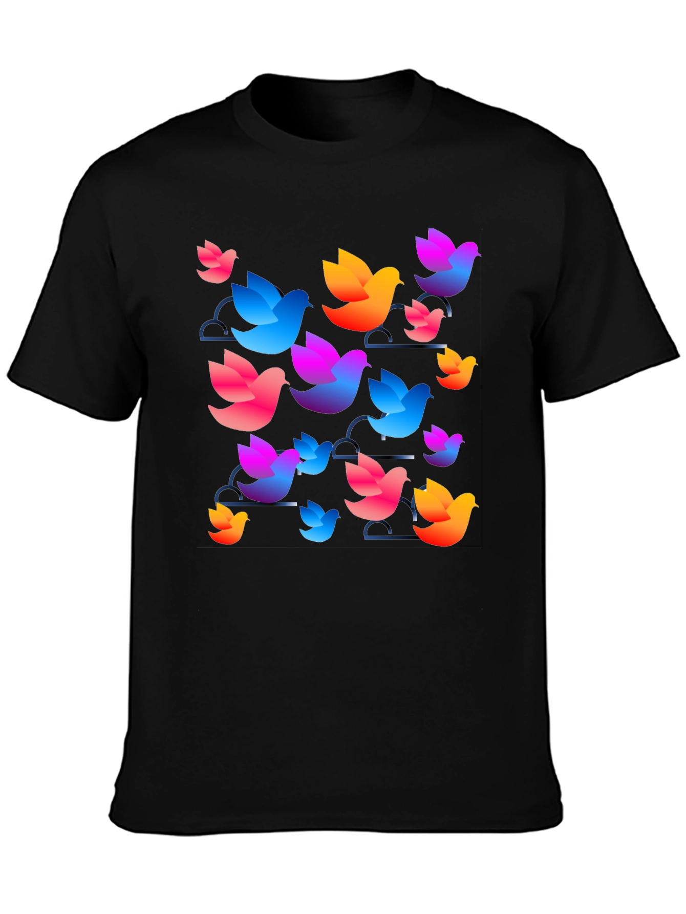 Black Vibrant Bird Print Crew Neck Tee - Casual Style view 3