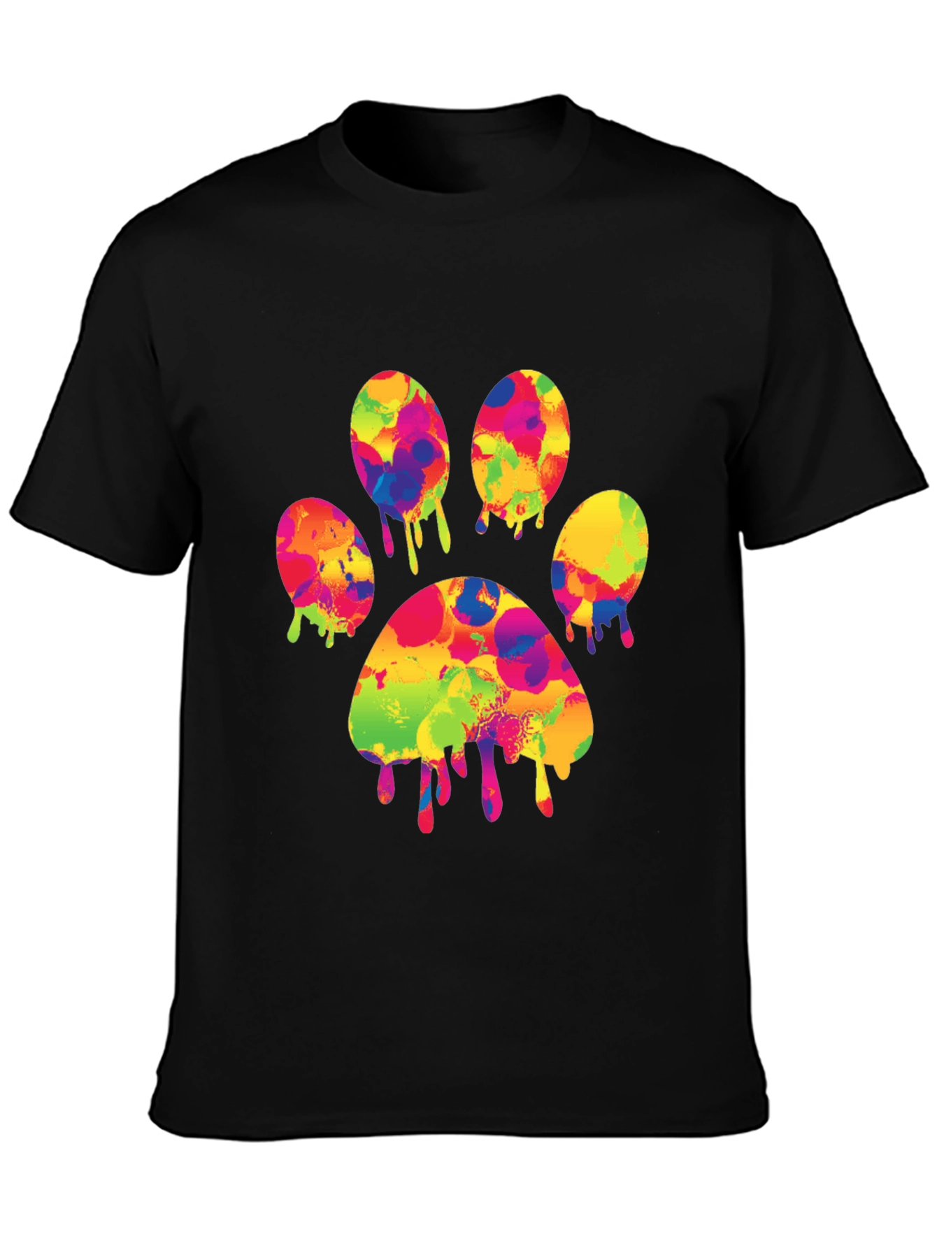 Black Colorful Paw Print T-Shirt - Abstract Dog Lover Tee view 3