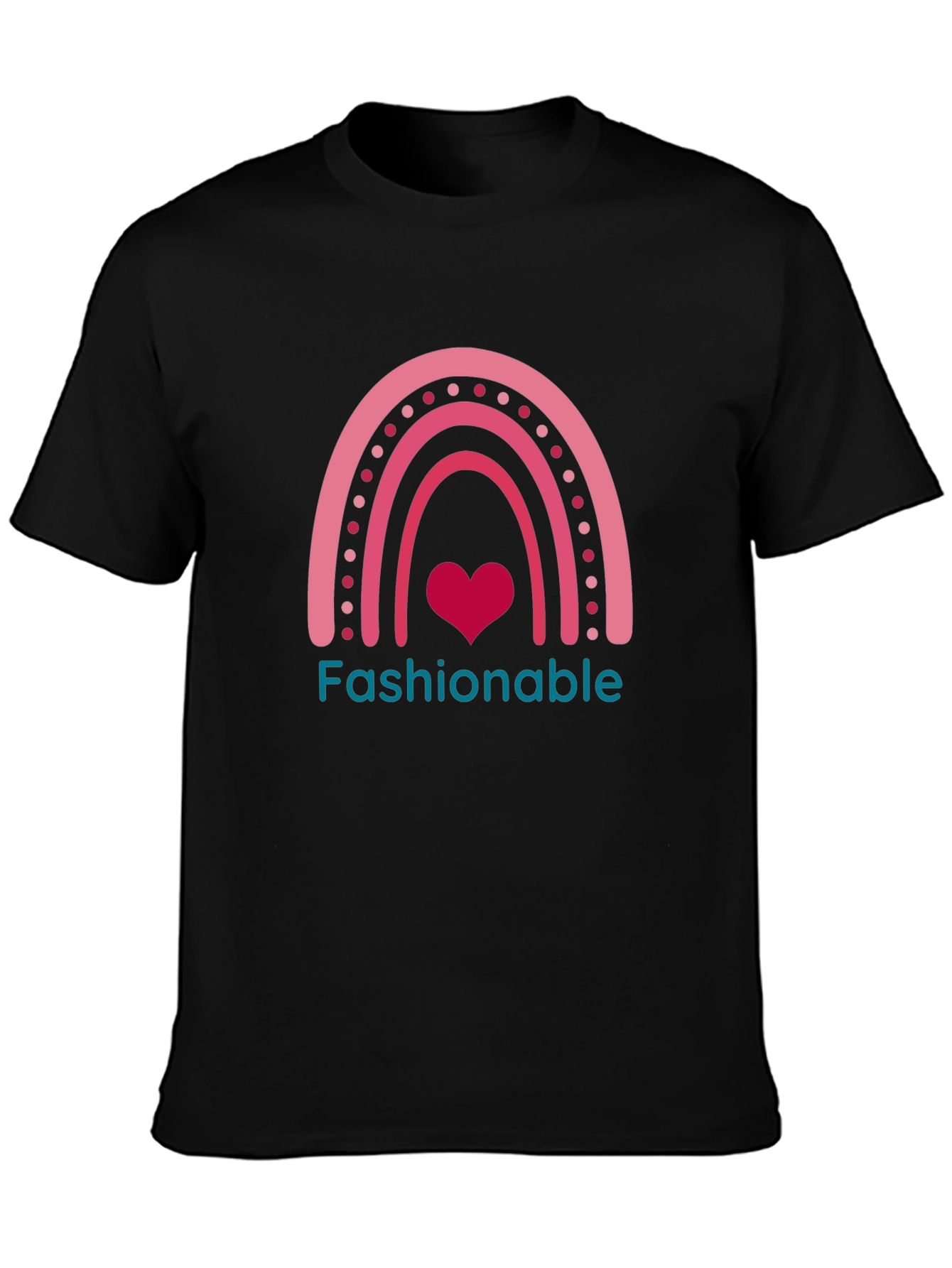 Black Fashionable Rainbow Heart Tee view 3