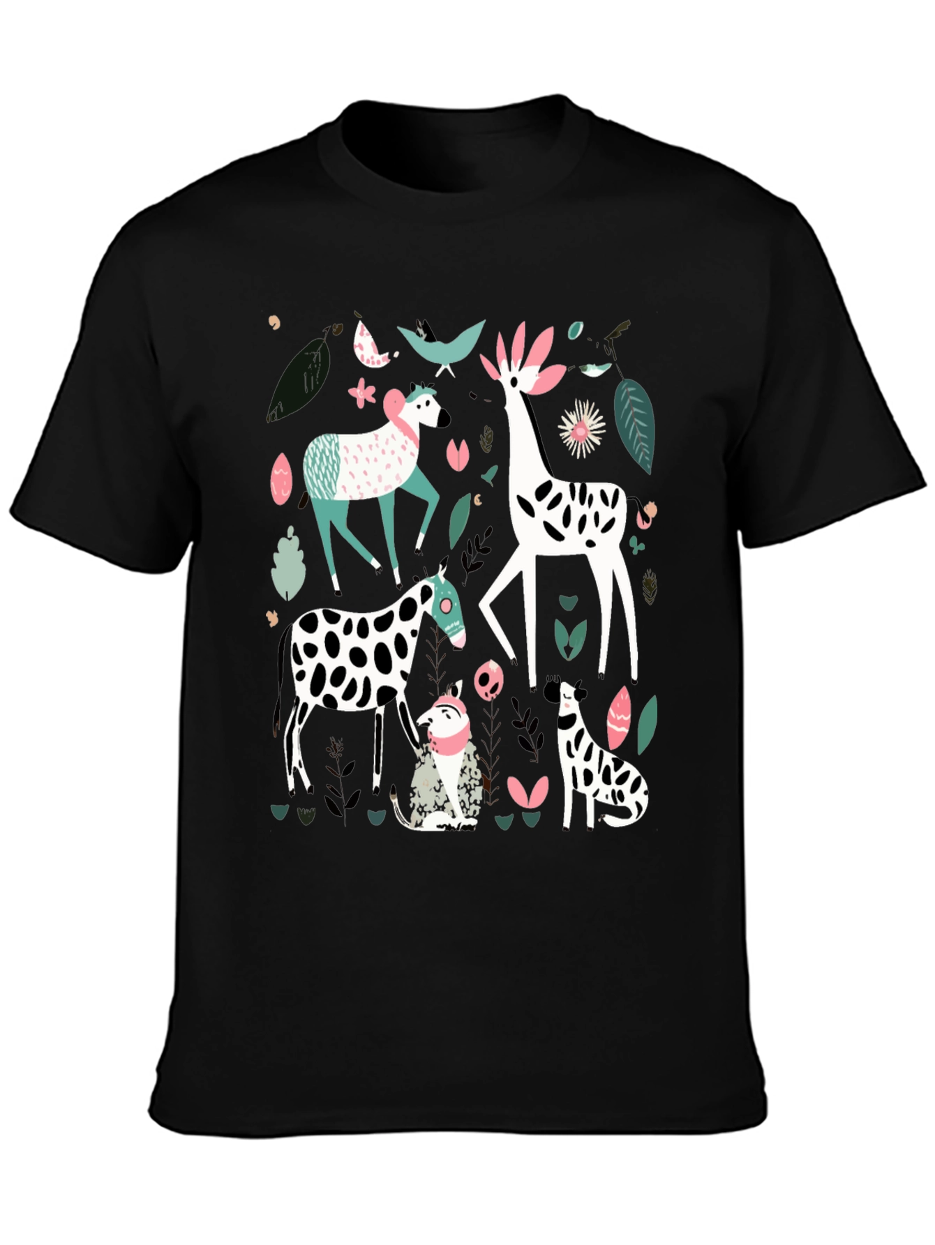 Black Whimsical Animal Print Tee - Unique Graphic Design view 3