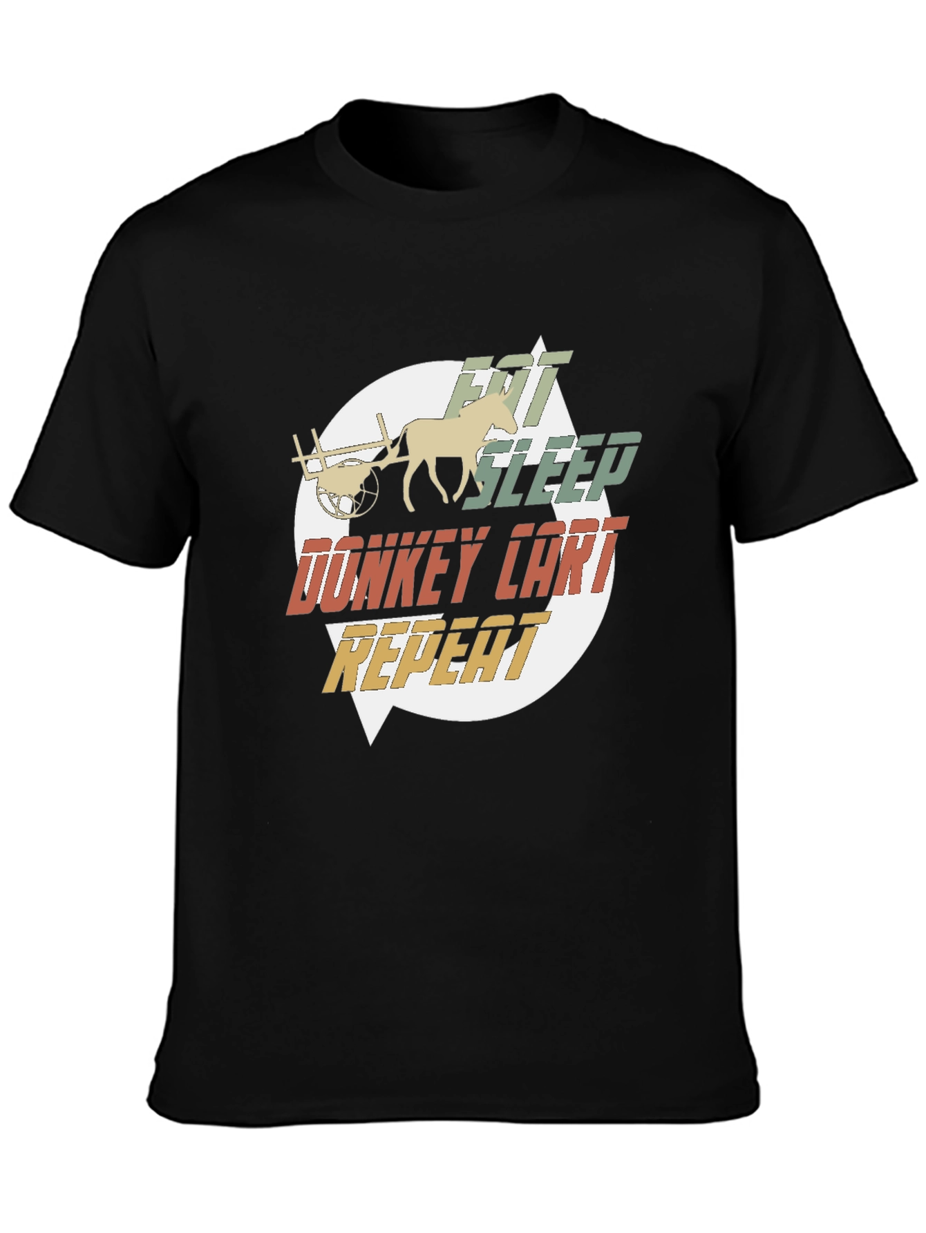 Black Eat Sleep Donkey Cart Repeat T-Shirt view 3