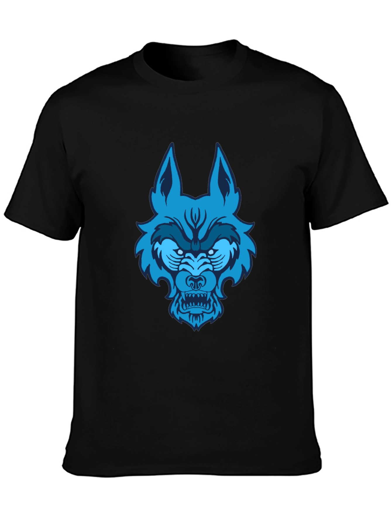 Black Blue Wolf Graphic Tee - Black Cotton T-Shirt view 3