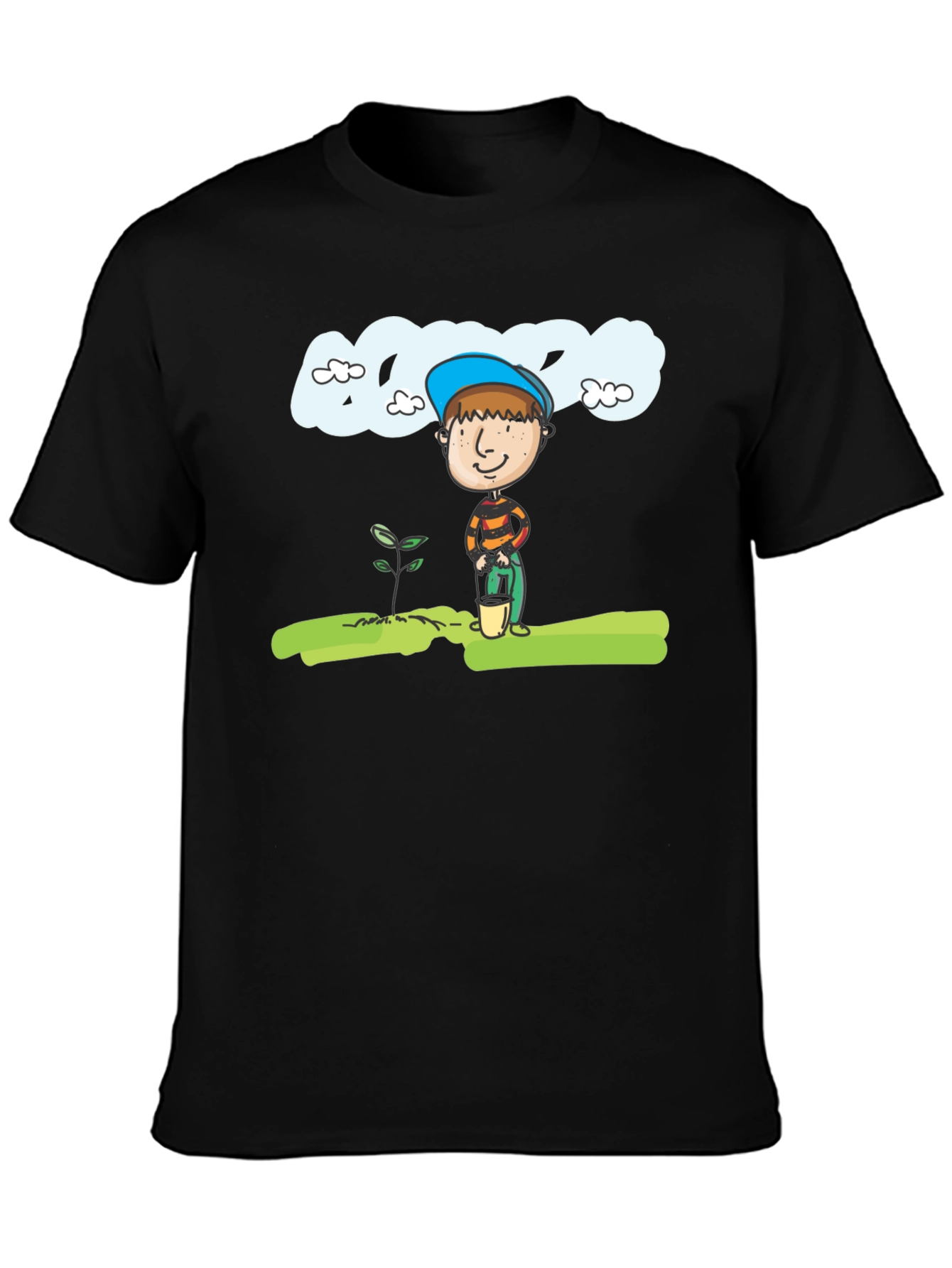 Black Planting Boy Graphic Tee - Black Cotton Shirt view 3