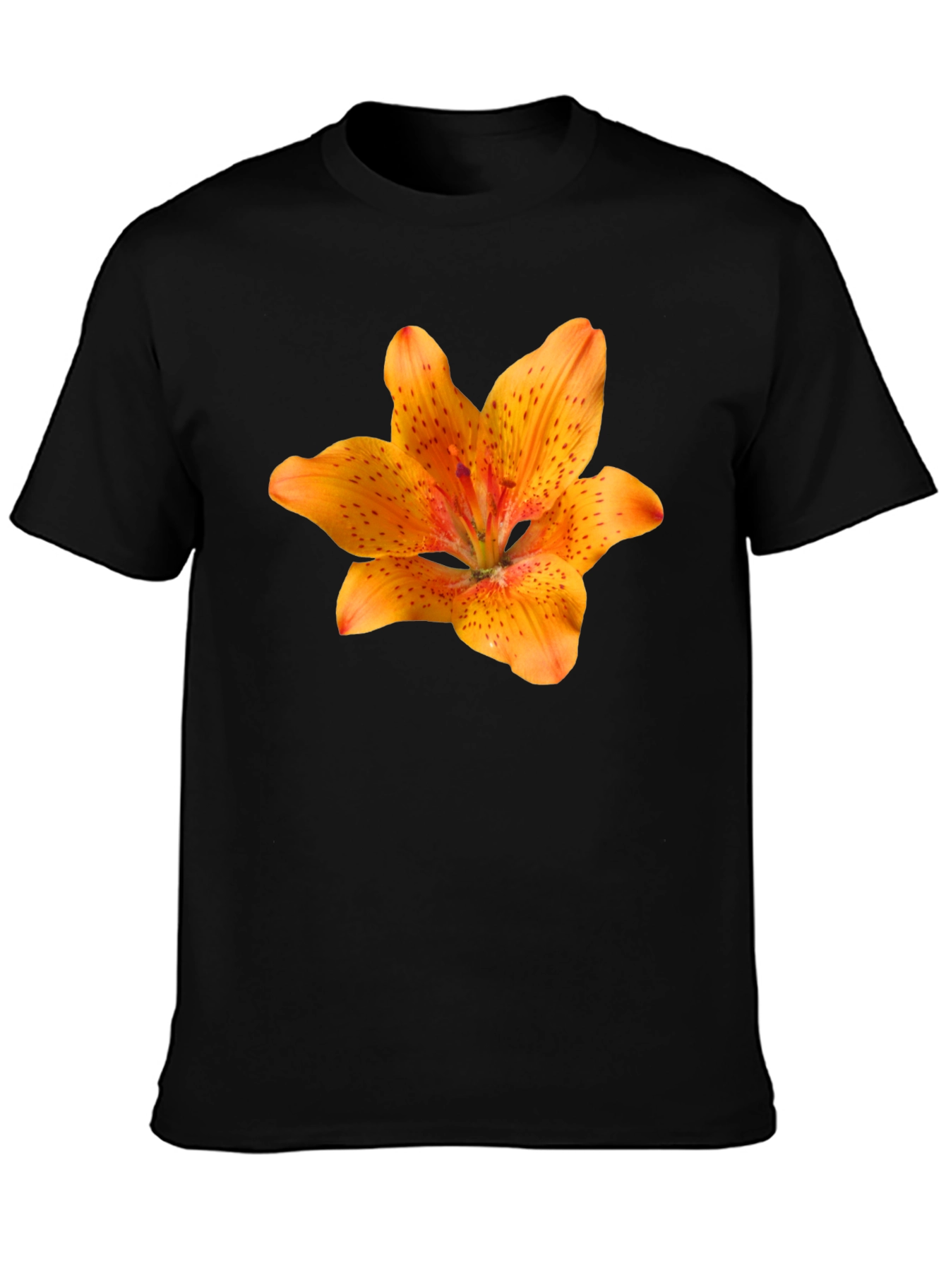 Black Floral Lily Print Black T-Shirt view 3