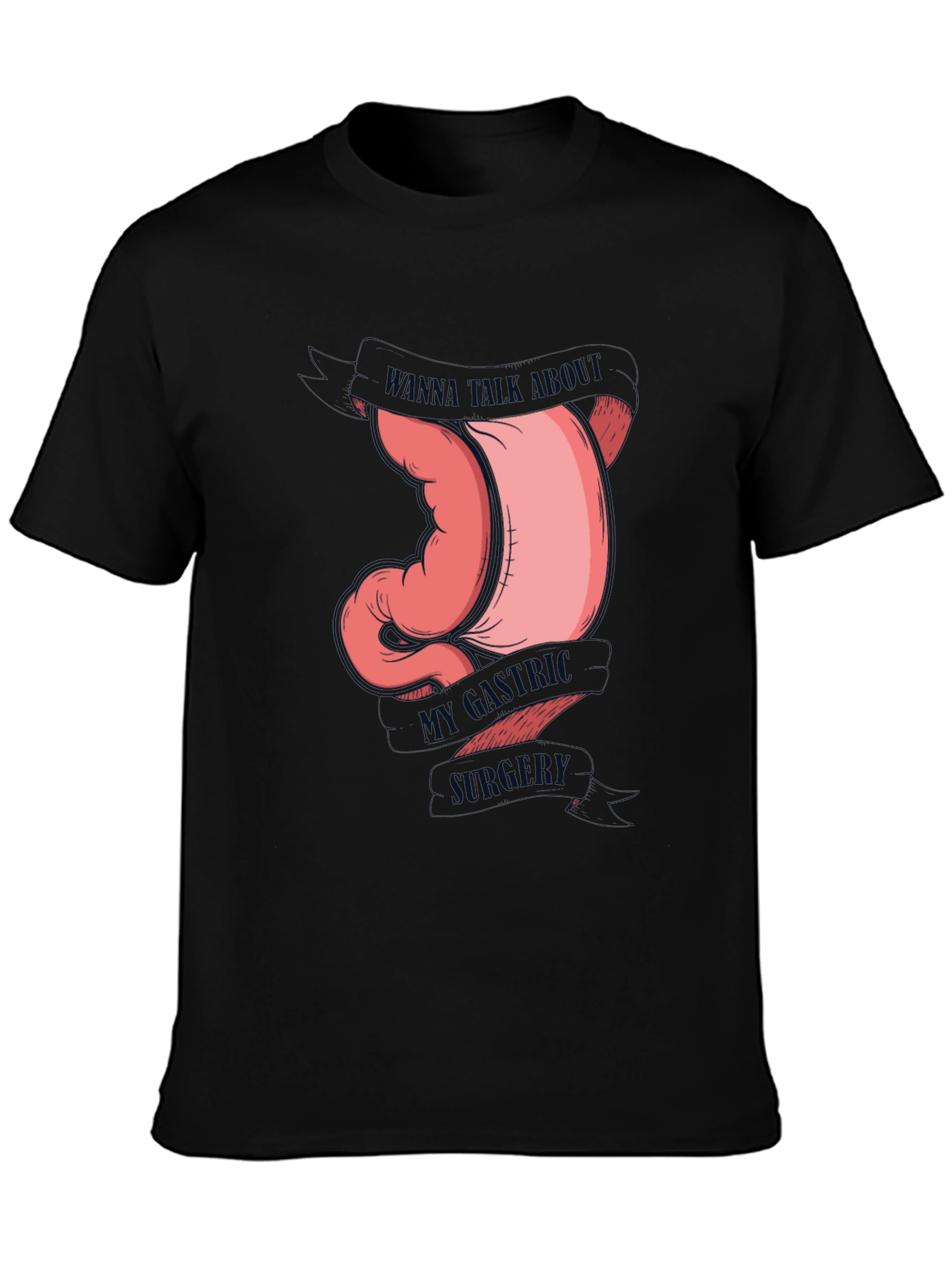 Black Gastric Humor Tee - Wanna Talk About My Gastric Surgery T-Shirt view 3
