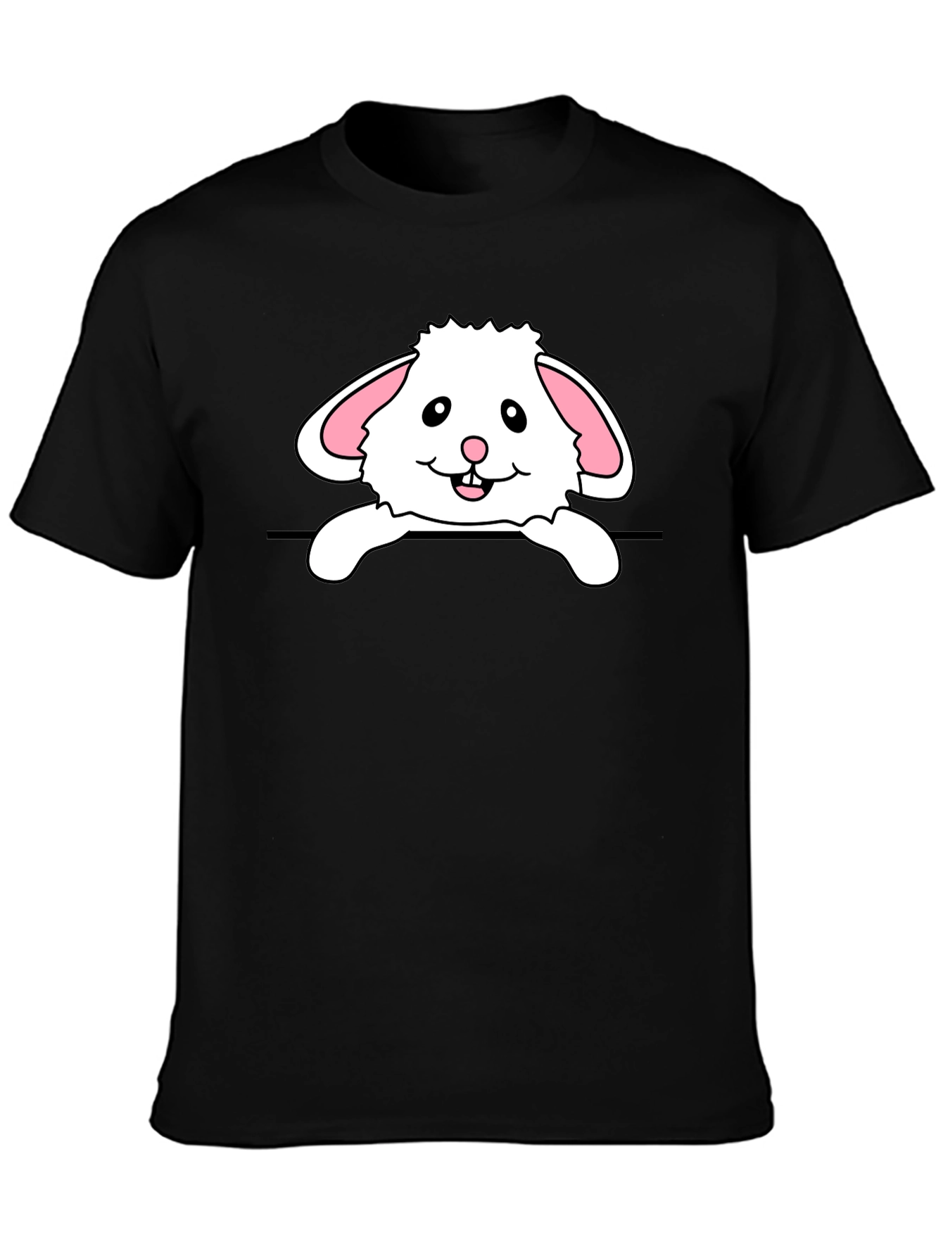 Black Cute Bunny Rabbit Graphic Black T-Shirt view 3