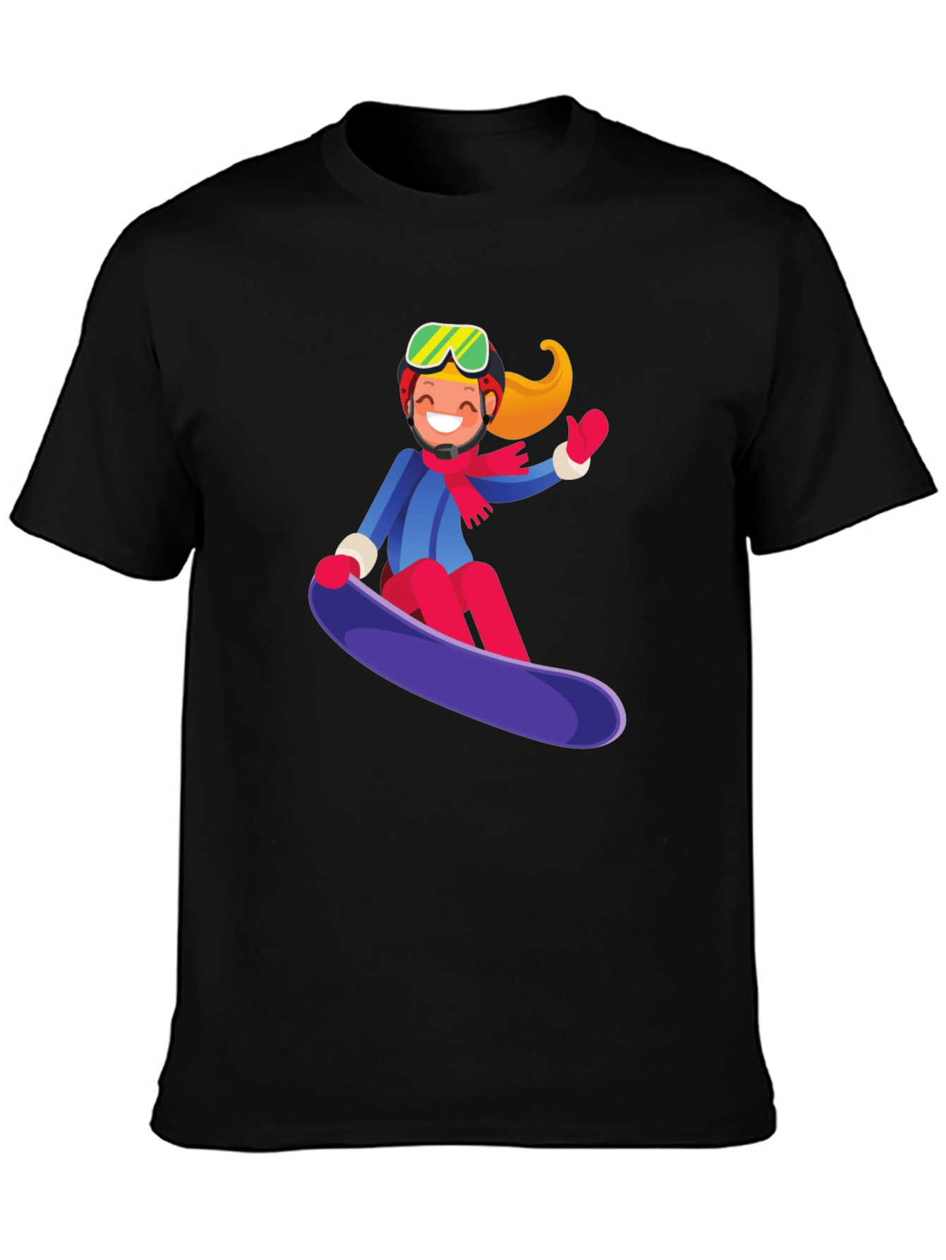 Black Snowboard Girl Graphic Tee - Black Cotton Casual Shirt view 3