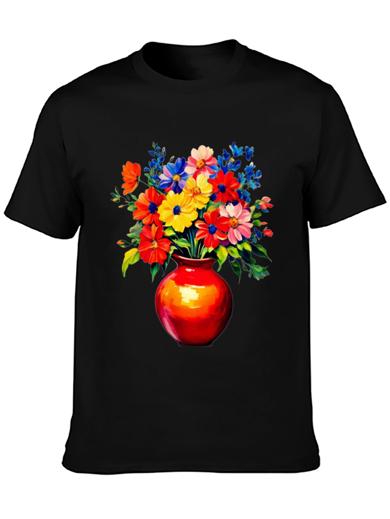 Black Floral Vase Graphic Tee - Vivid Black T-Shirt view 3
