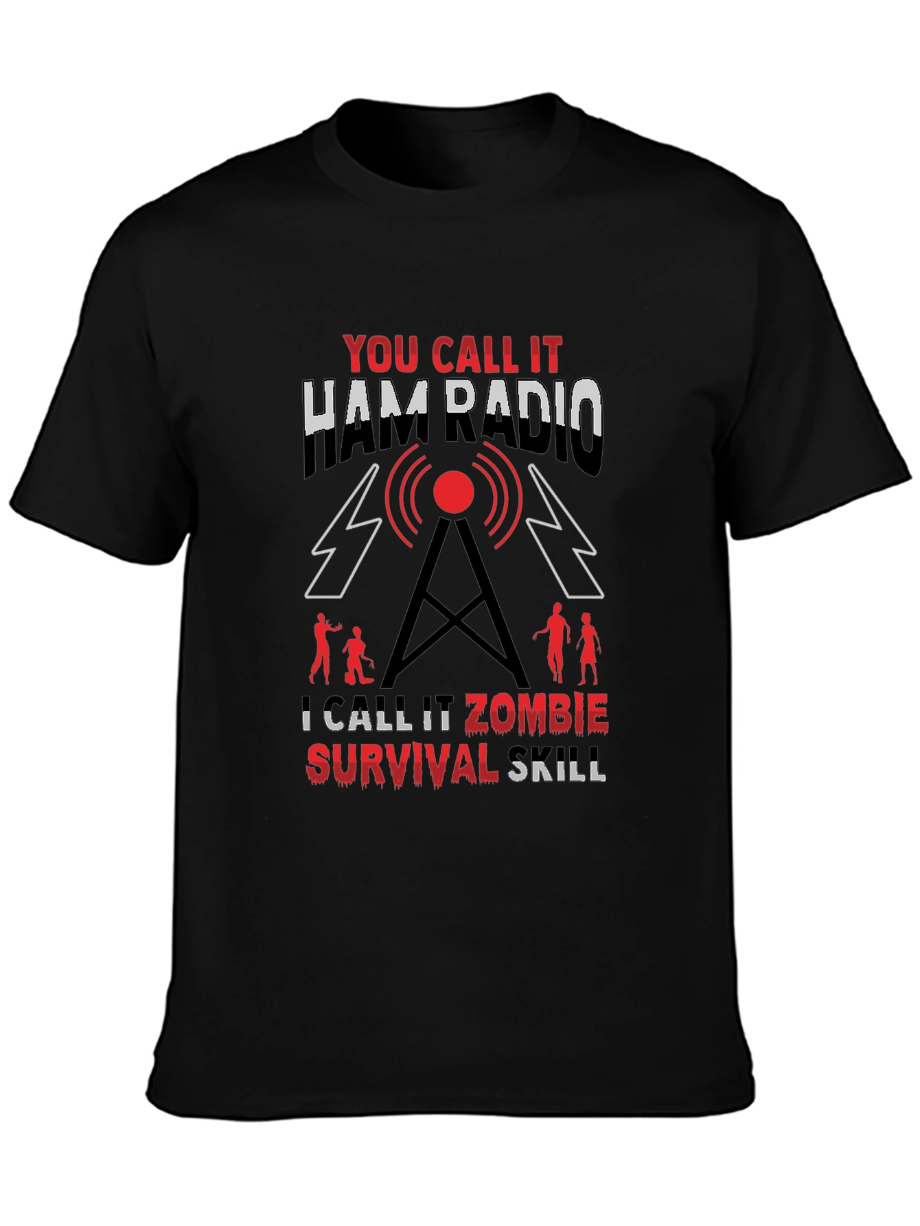 Black Ham Radio Zombie Survival Skill T-Shirt view 3