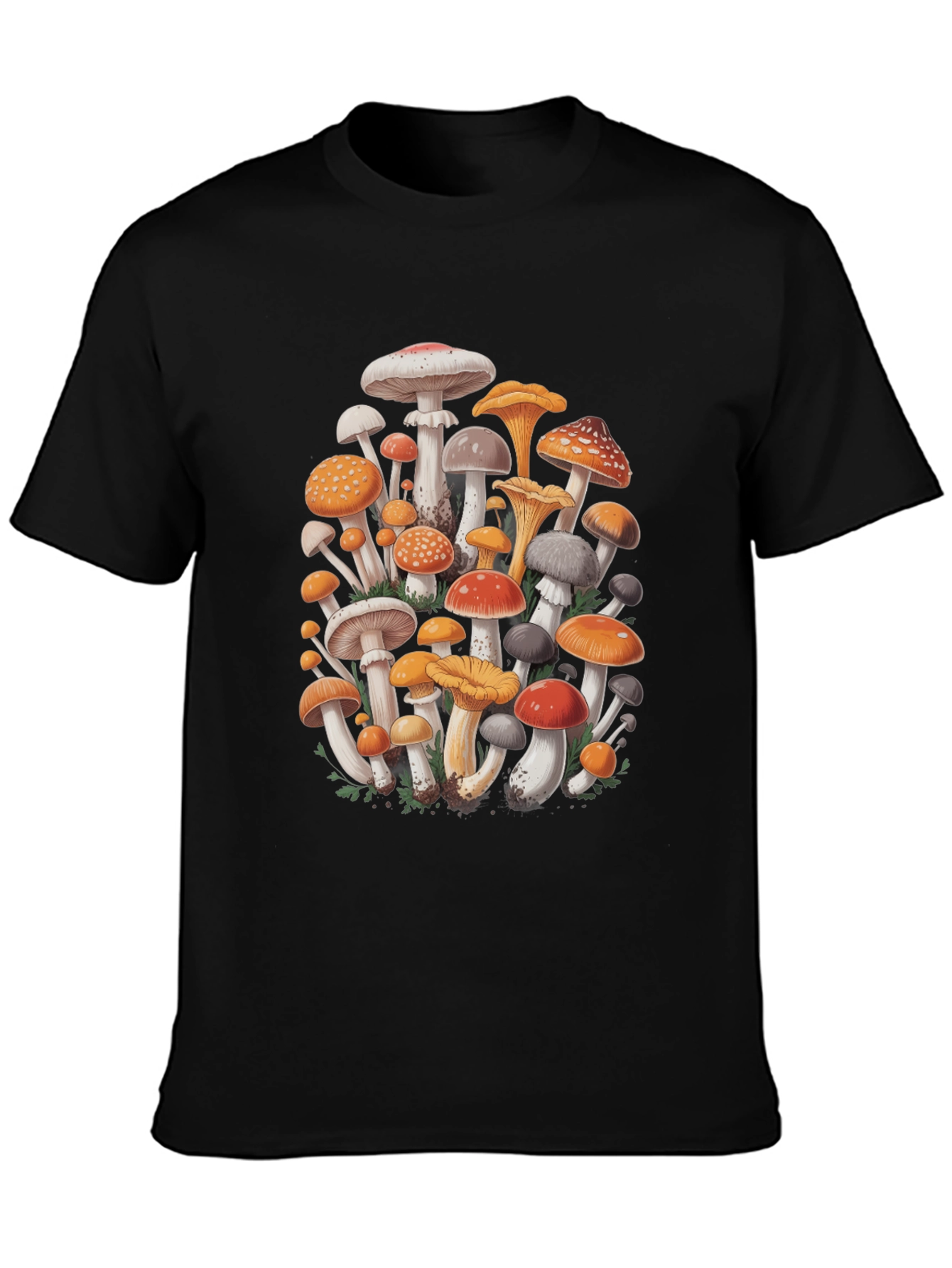 Black Mushroom Print Graphic Tee - Black Cotton Blend view 3