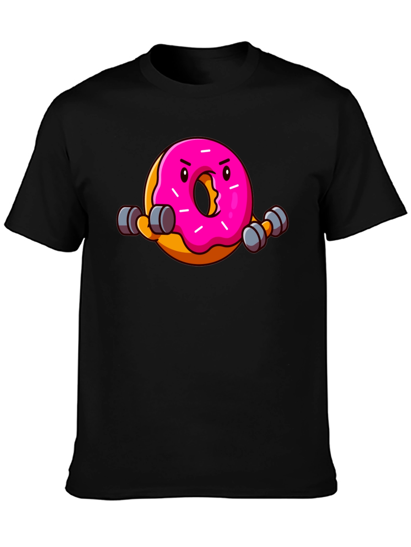 Black Donut Lifting Weights Funny T-Shirt view 3